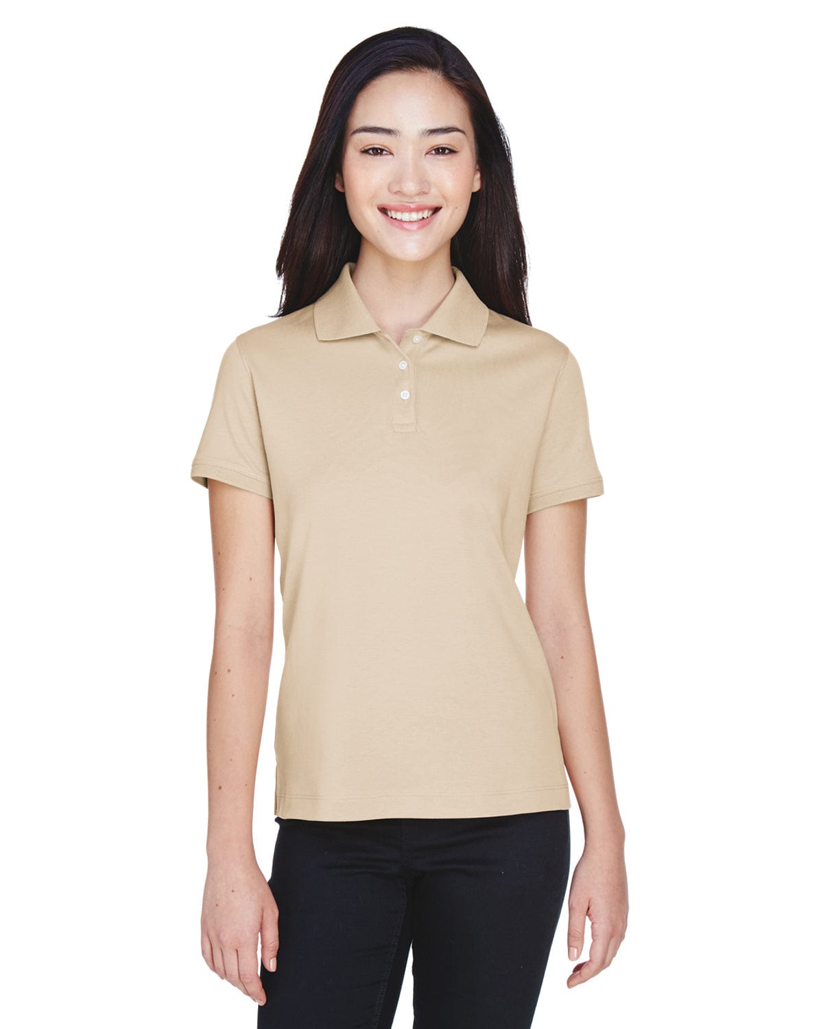 Devon & Jones Ladies Perfect Pima Interlock Polo Shirt D140SW | Stone - Front
