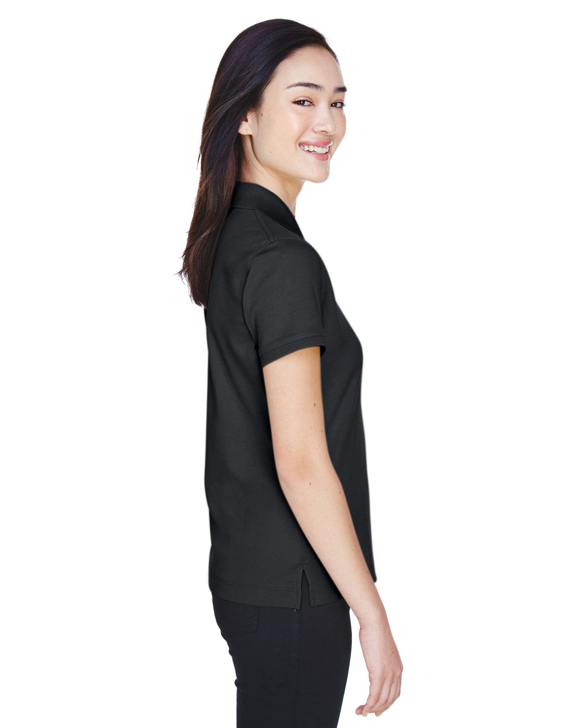 Devon & Jones Ladies Perfect Pima Interlock Polo Shirt D140SW | Black - Side