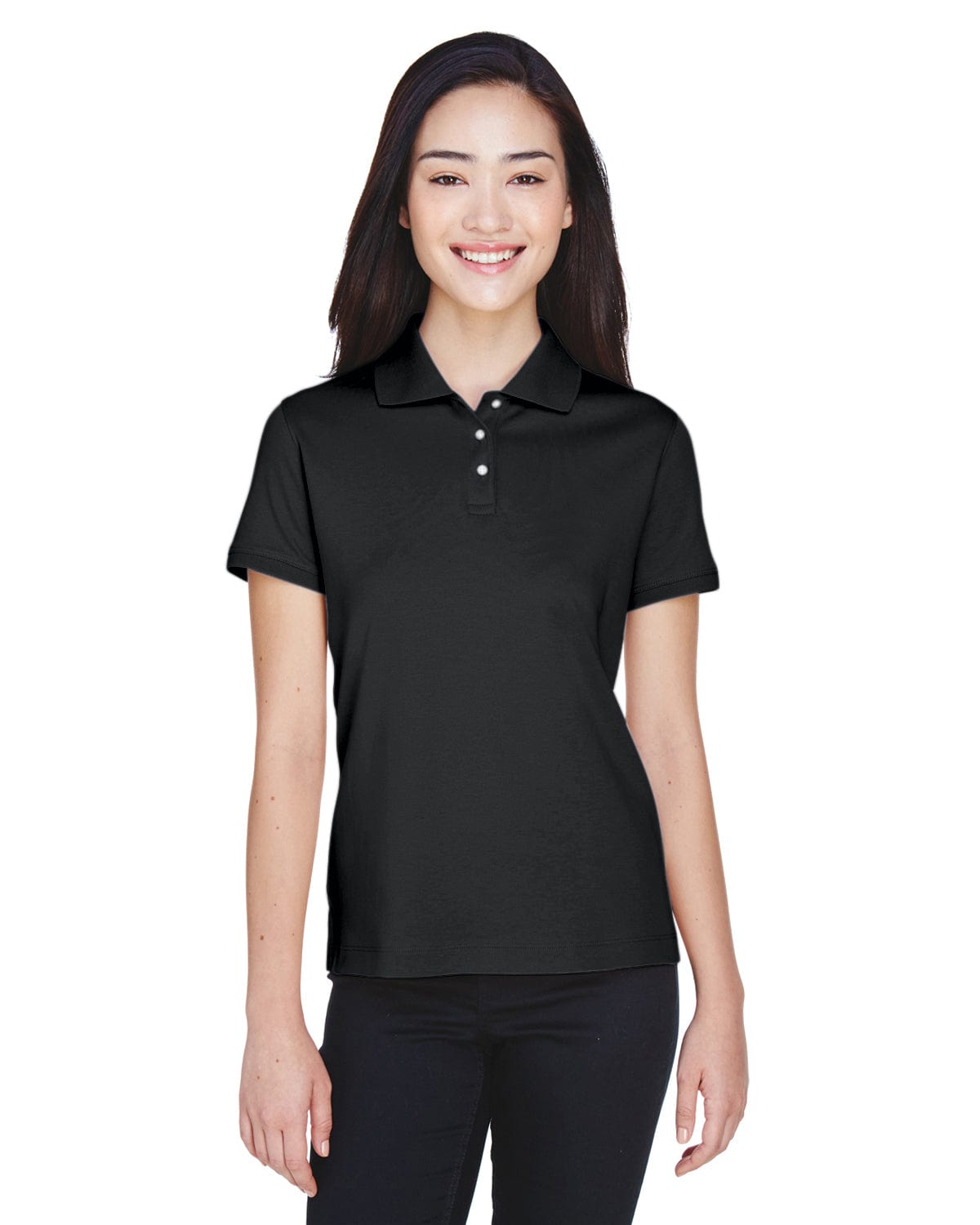 Devon & Jones Ladies Perfect Pima Interlock Polo Shirt D140SW | Black - Front
