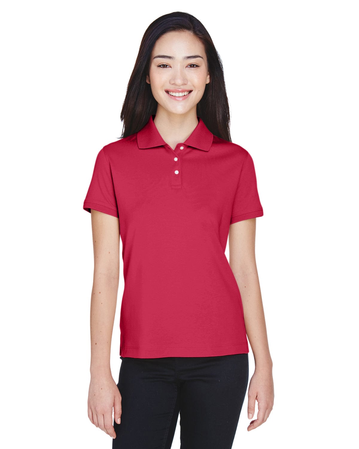 Devon & Jones Ladies Perfect Pima Interlock Polo Shirt D140SW | Red - Front