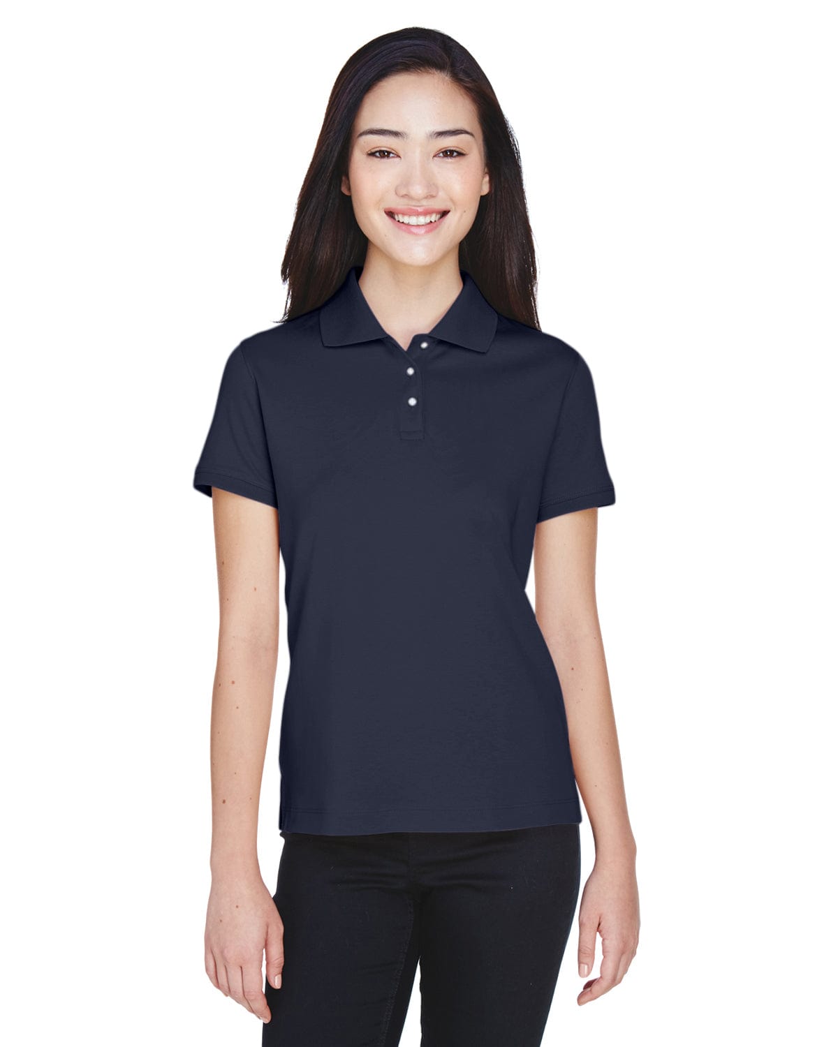 Devon & Jones Ladies Perfect Pima Interlock Polo Shirt D140SW | Navy - Front