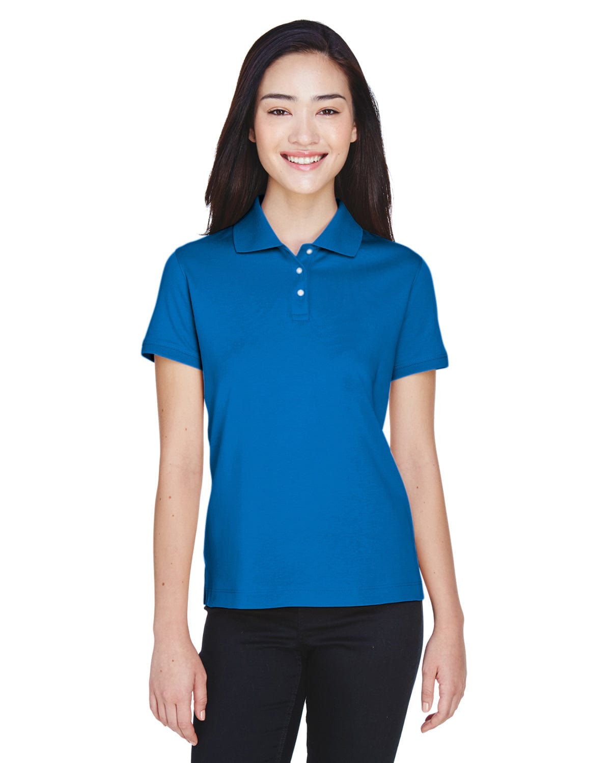 Devon & Jones Ladies Perfect Pima Interlock Polo Shirt D140SW | French Blue - Front