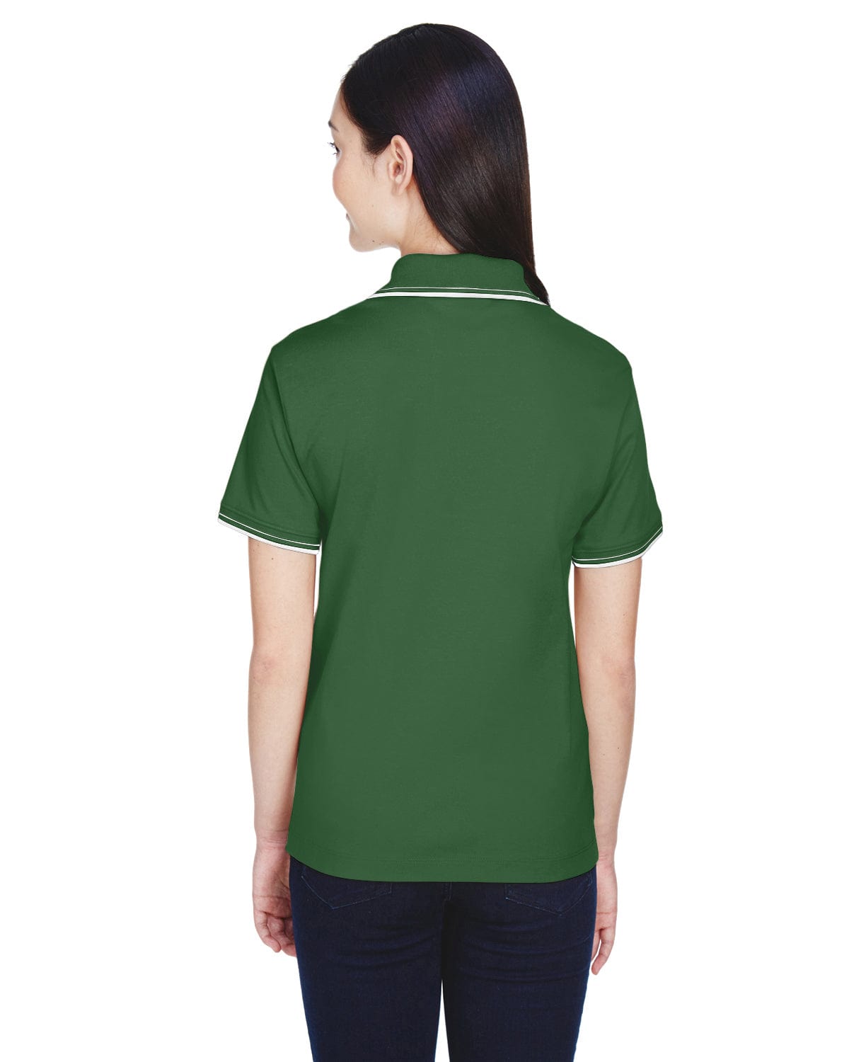 Devon & Jones Ladies Tipped Perfect Pima Polo Shirt D140W | Forest/ Creme - Back