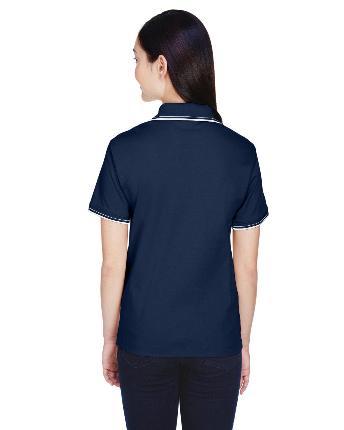 Devon & Jones Ladies Tipped Perfect Pima Polo Shirt D140W | Navy/ White - Back