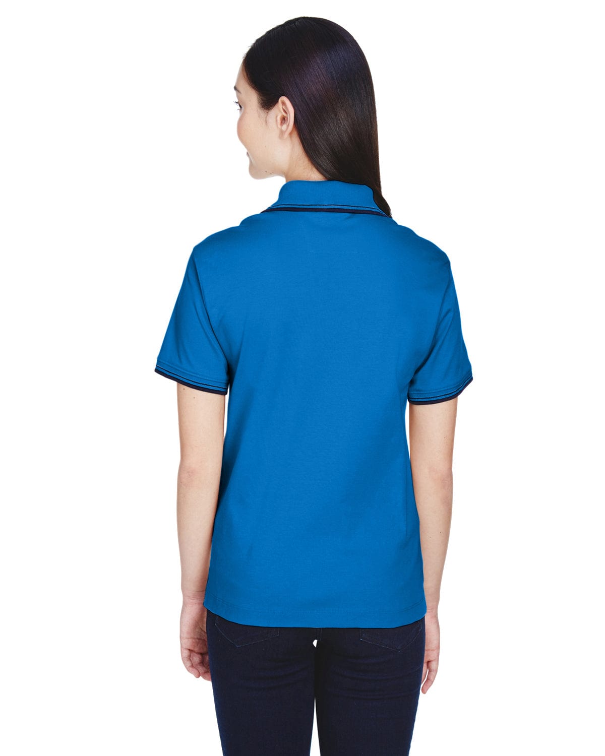Devon & Jones Ladies Tipped Perfect Pima Polo Shirt D140W | French Blue/ Nvy - Back