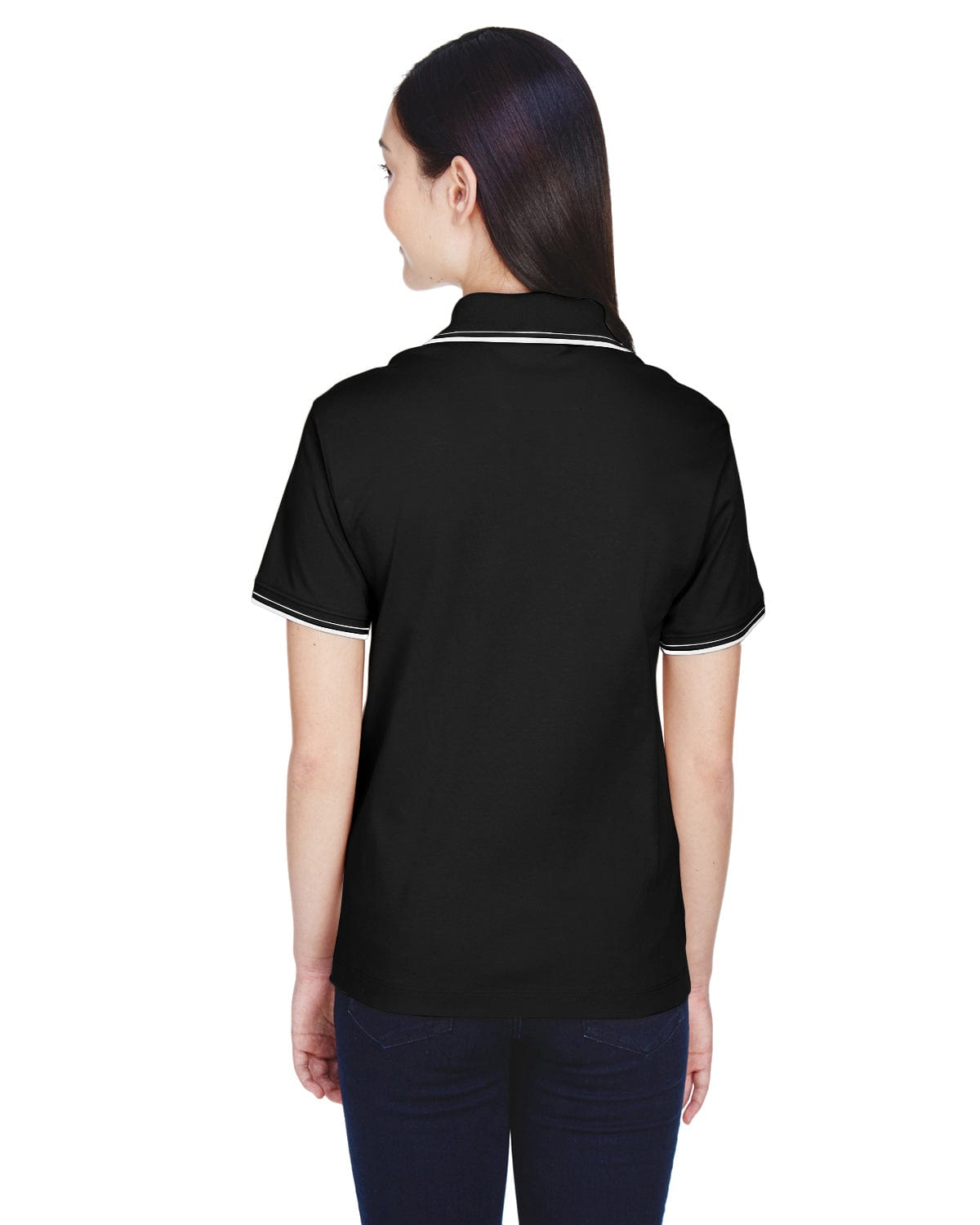 Devon & Jones Ladies Tipped Perfect Pima Polo Shirt D140W | Black/ White - Back