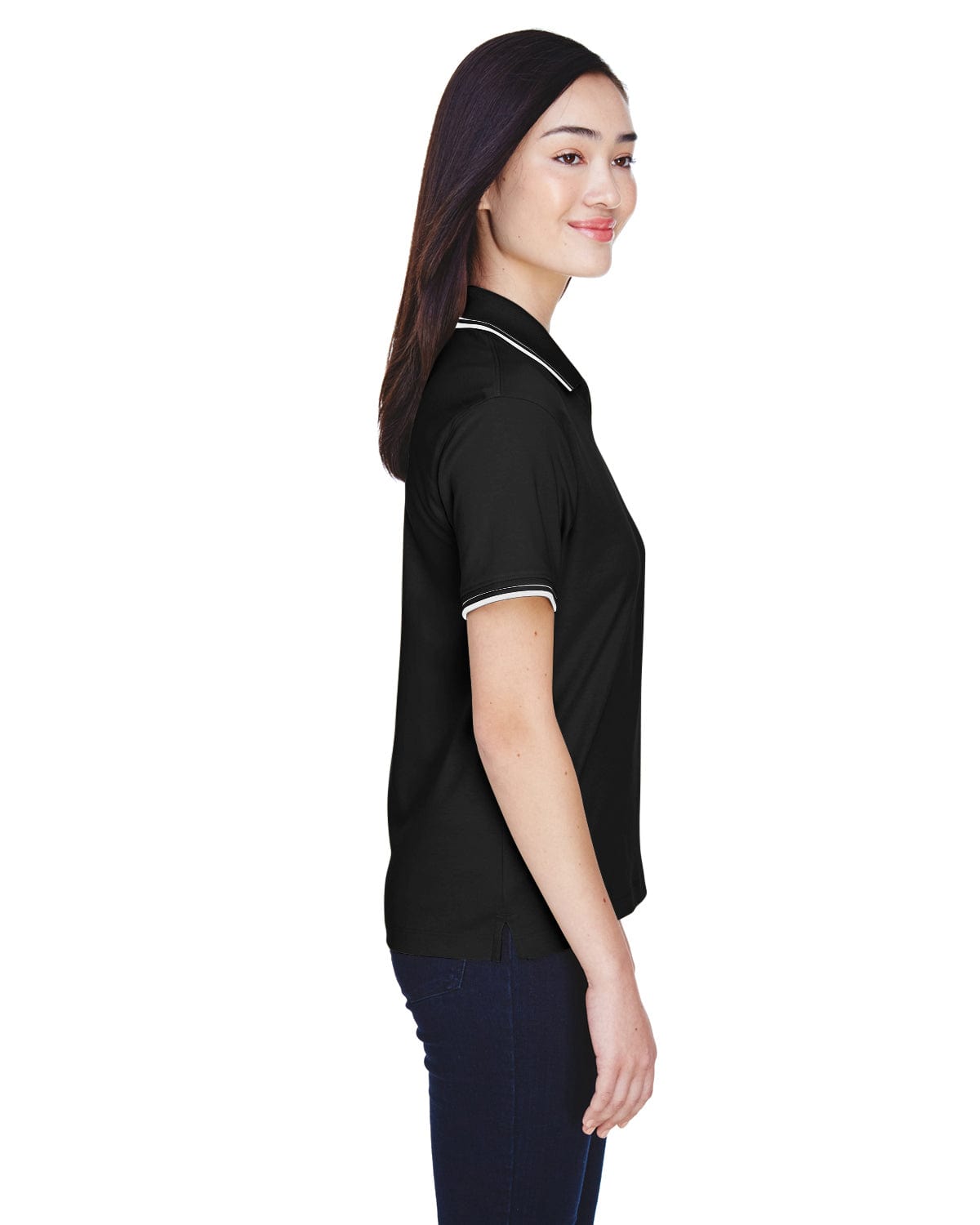 Devon & Jones Ladies Tipped Perfect Pima Polo Shirt D140W | Black/ White - Side