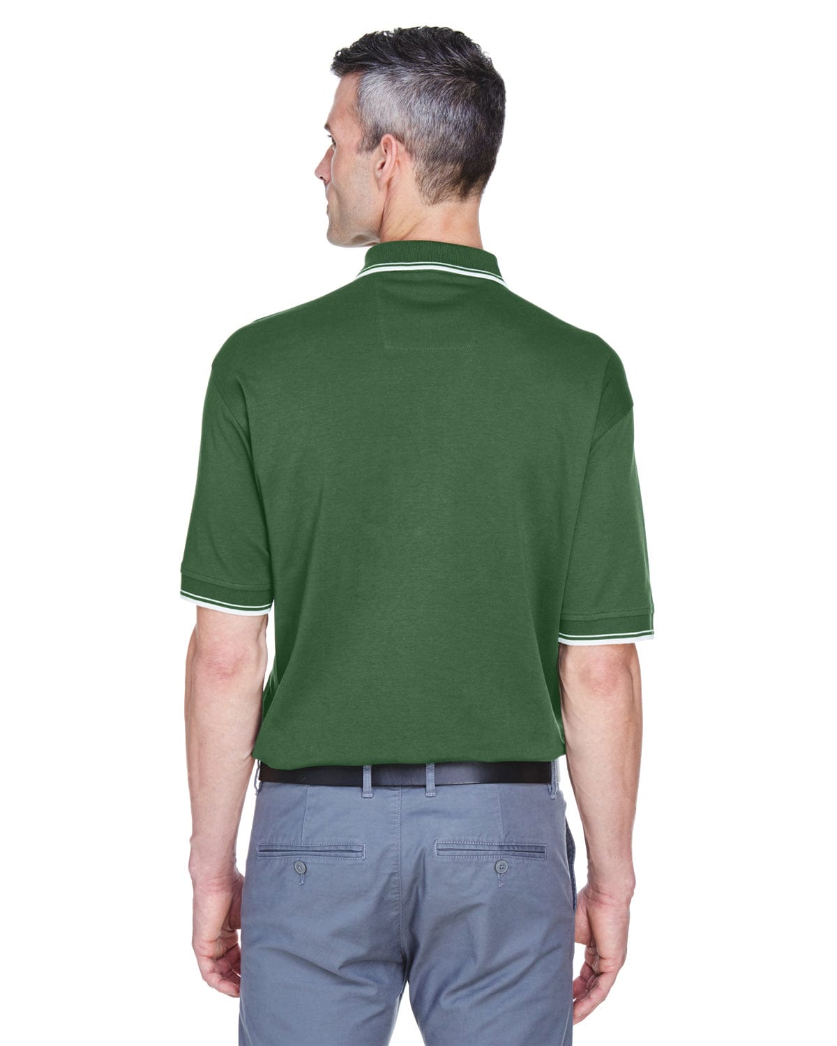 Devon & Jones Tipped Perfect Pima Polo Shirt D140 | Forest/ Creme - Back
