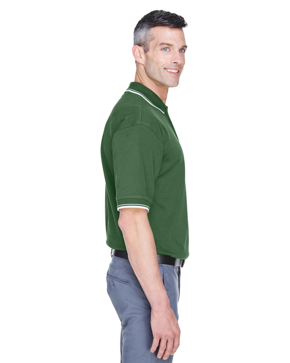 Devon & Jones Tipped Perfect Pima Polo Shirt D140 | Forest/ Creme - Side