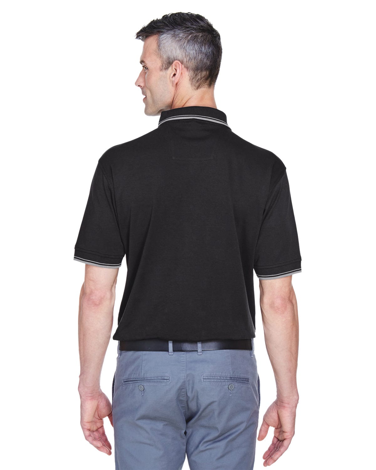 Devon & Jones Tipped Perfect Pima Polo Shirt D140 | Black/ Grey Hthr - Back