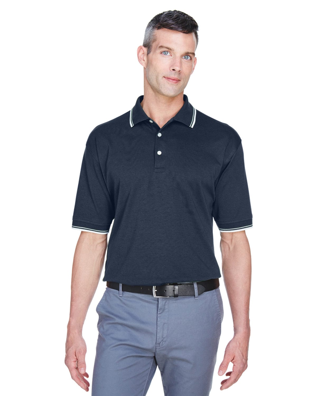 Devon & Jones Tipped Perfect Pima Polo Shirt D140 | Navy/ White - Front