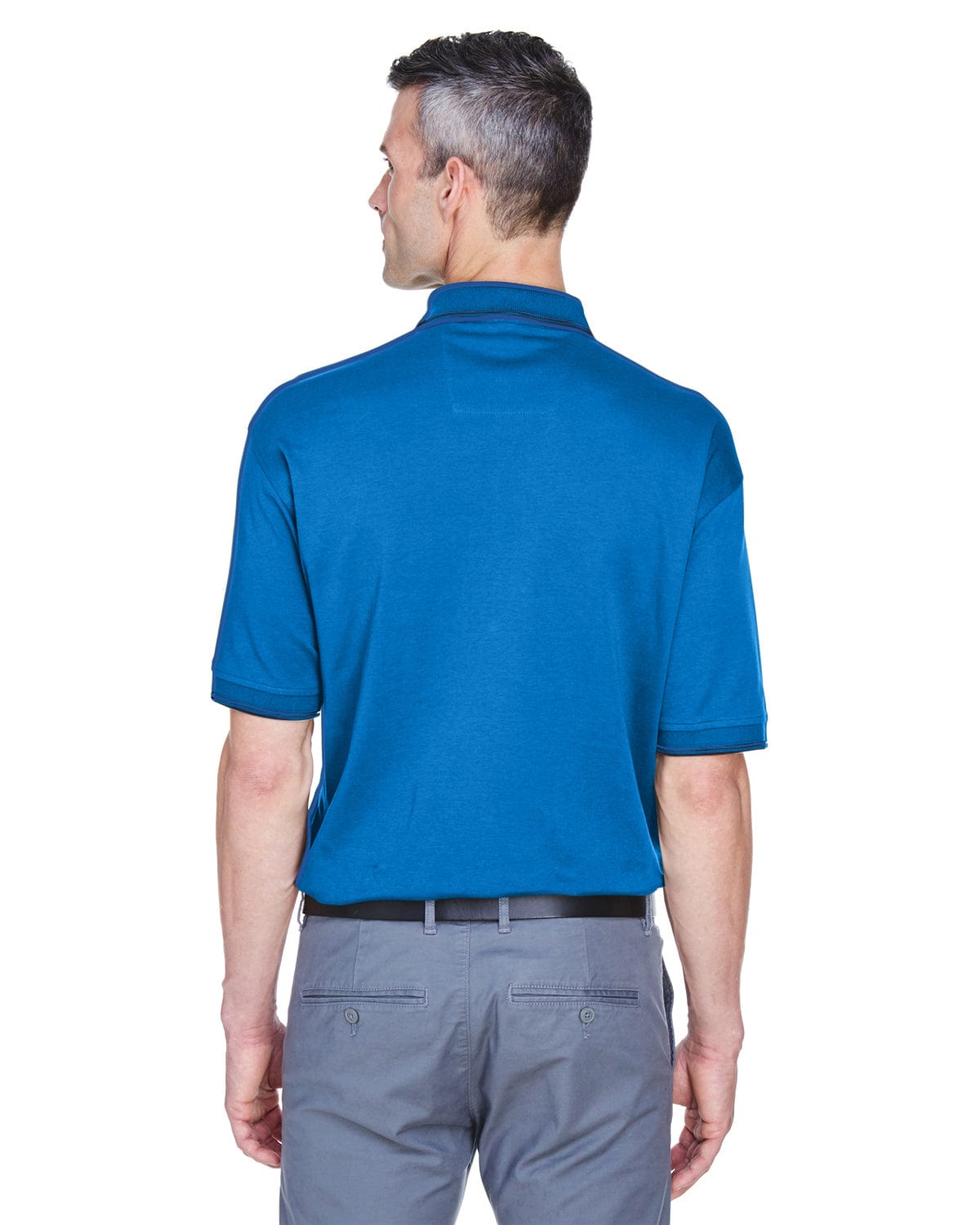 Devon & Jones Tipped Perfect Pima Polo Shirt D140 | French Blue/ Nvy - Back
