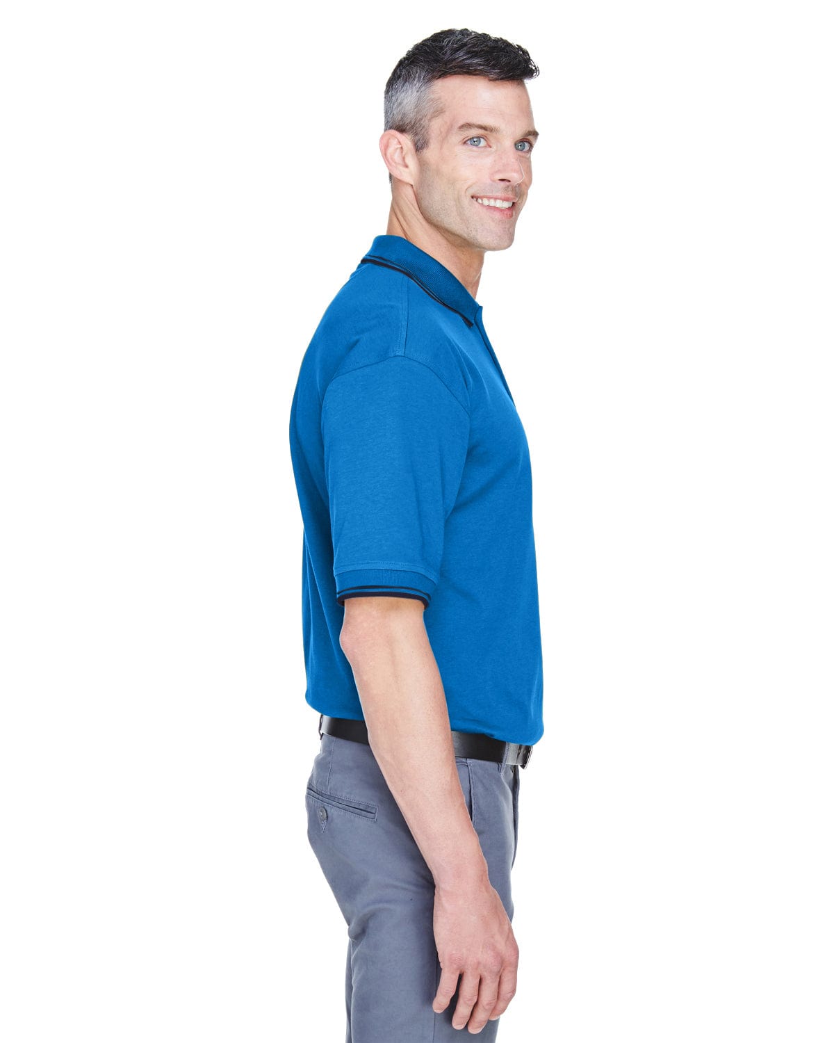 Devon & Jones Tipped Perfect Pima Polo Shirt D140 | French Blue/ Nvy - Side