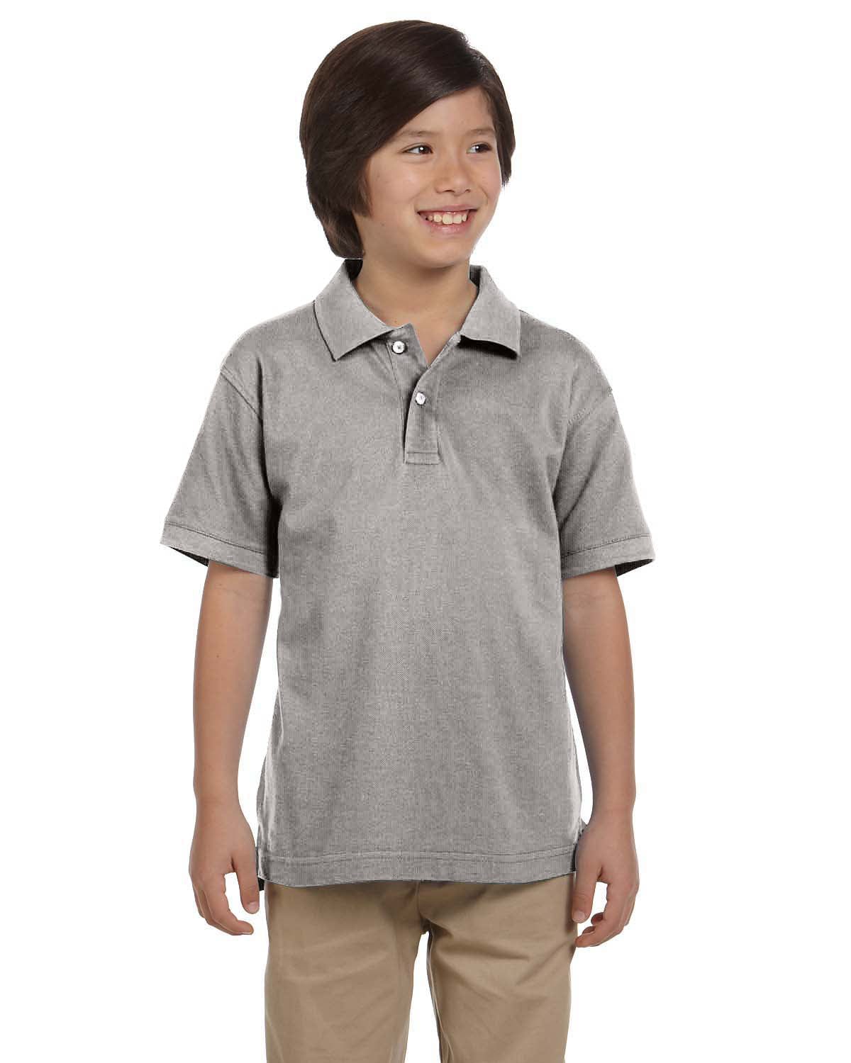 Harriton Youth Pique Knit Polo Shirt M200Y | Grey Heather - Front
