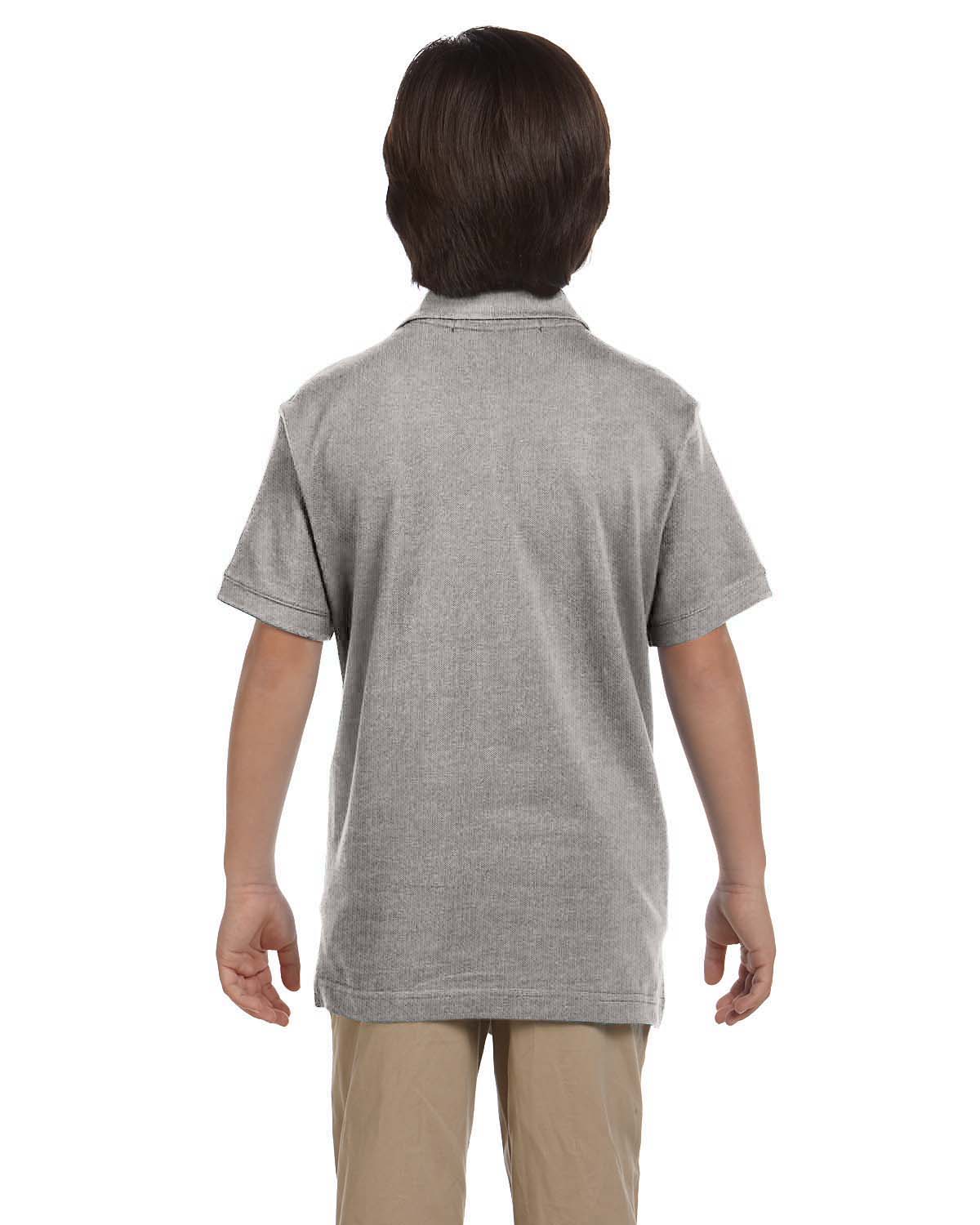 Harriton Youth Pique Knit Polo Shirt M200Y | Grey Heather - Back