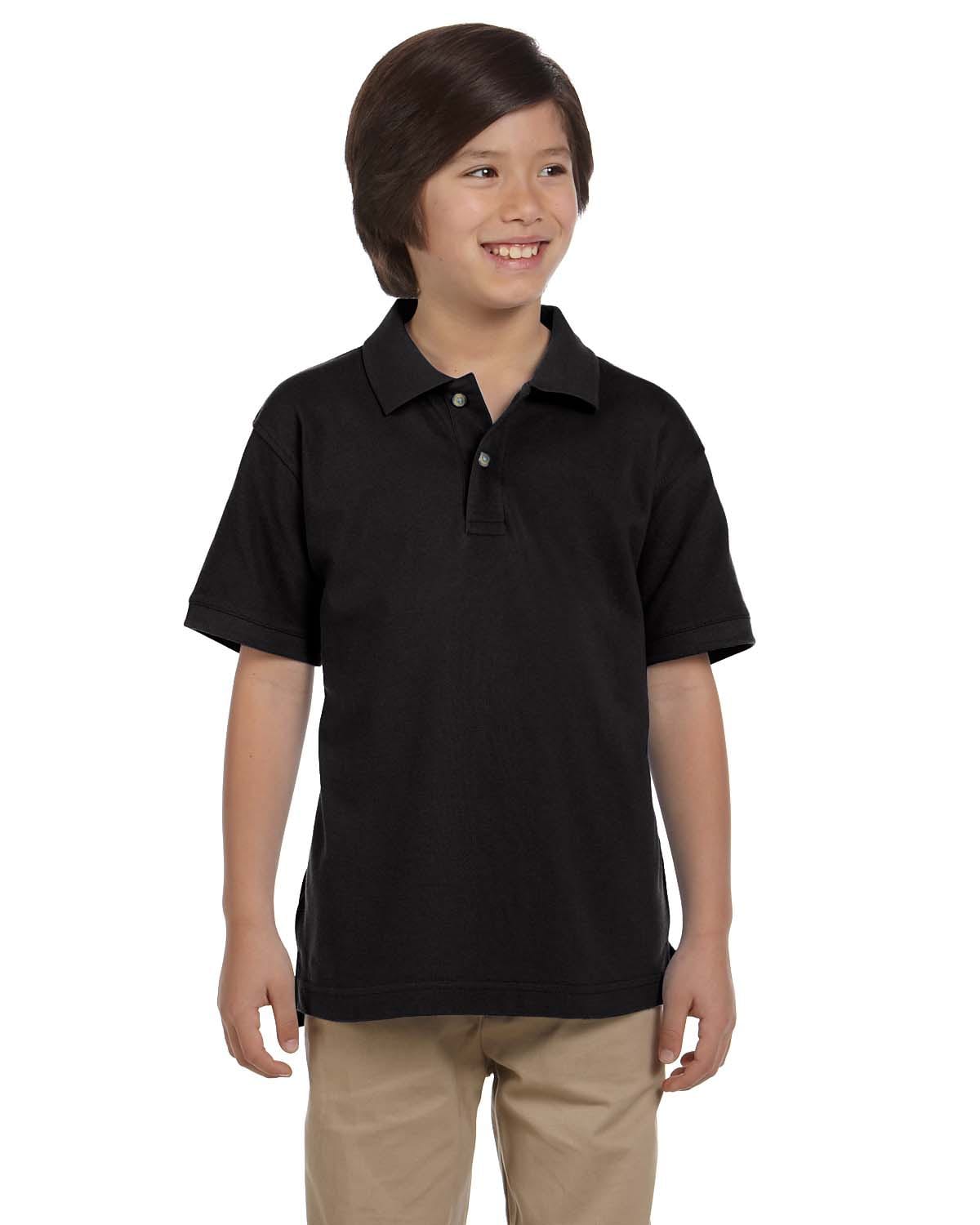 Harriton Youth Pique Knit Polo Shirt M200Y | Black - Front