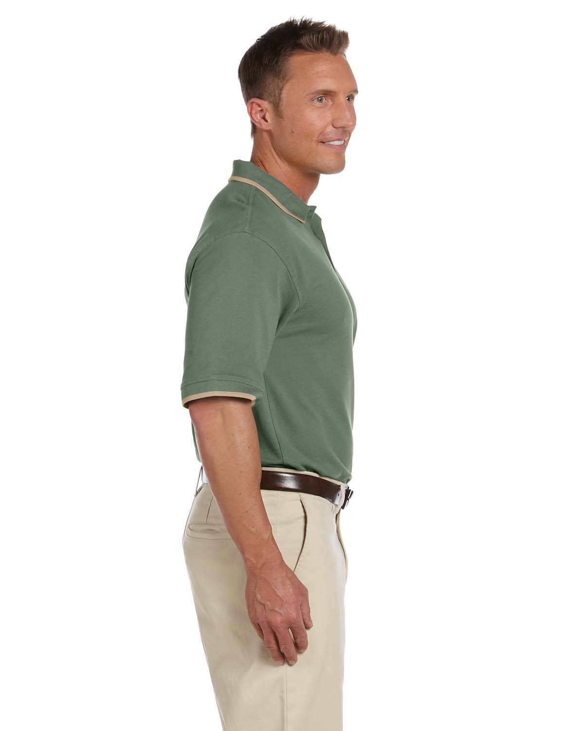 Harriton Pique Knit Polo Shirt with Tipped Collar M210 | Dill/ Stone - Side