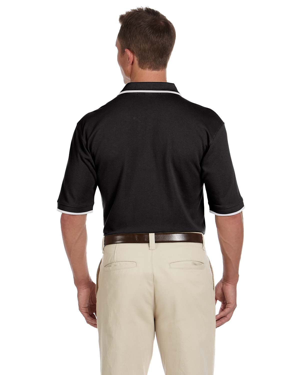Harriton Pique Knit Polo Shirt with Tipped Collar M210 | Black/ White - Back