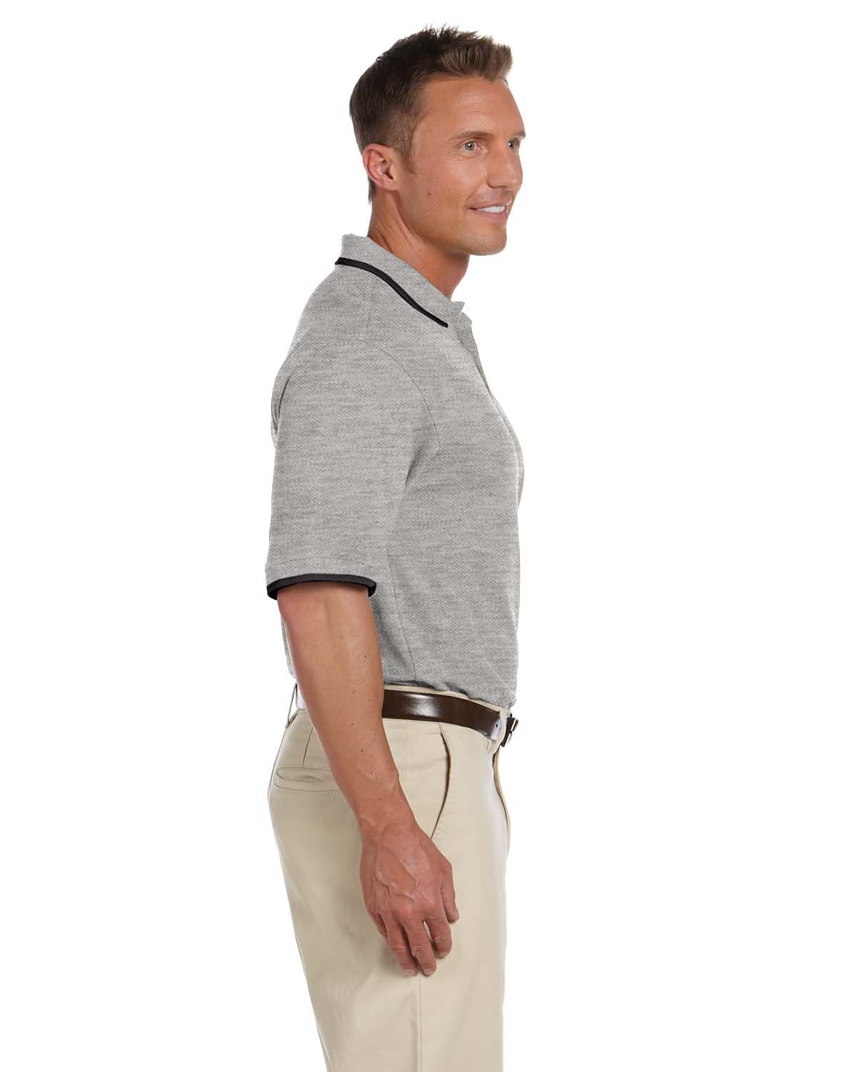 Harriton Pique Knit Polo Shirt with Tipped Collar M210 | Grey Hth/ Black - Side
