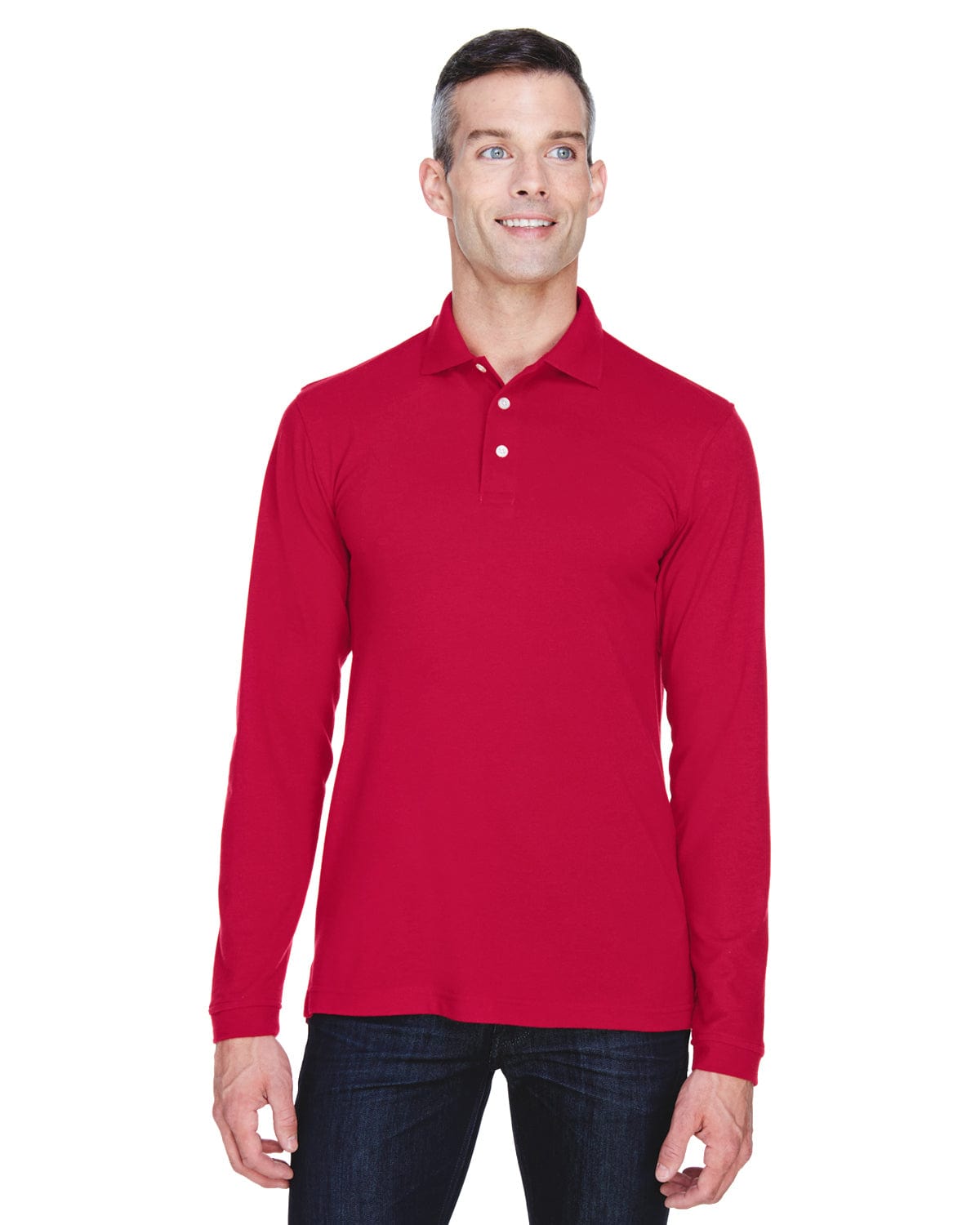 Harriton Easy Blend Long Sleeve Polo Shirt M265L | Red - Front