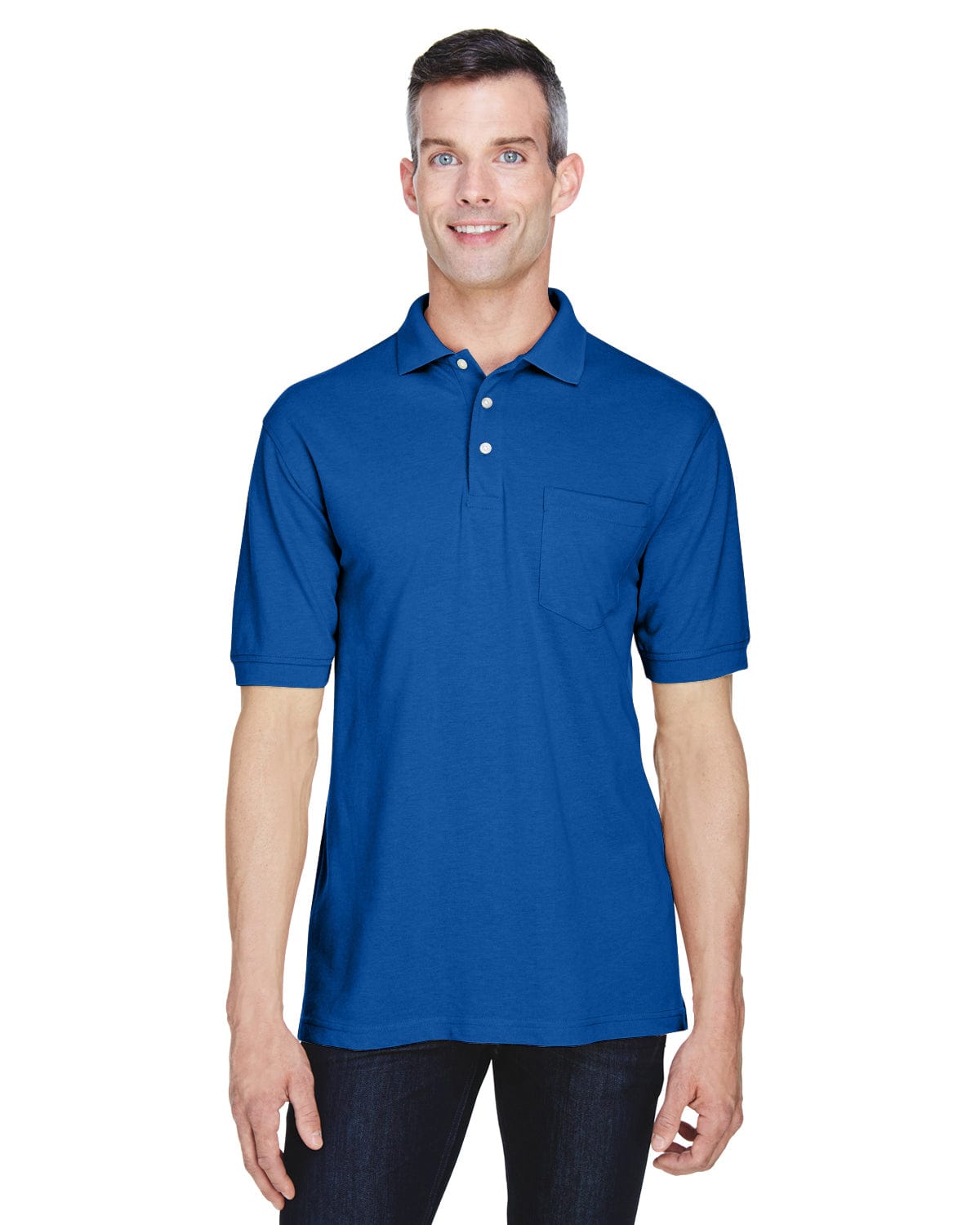 Harriton Easy Blend Pocket Polo Shirt M265P | True Royal - Front