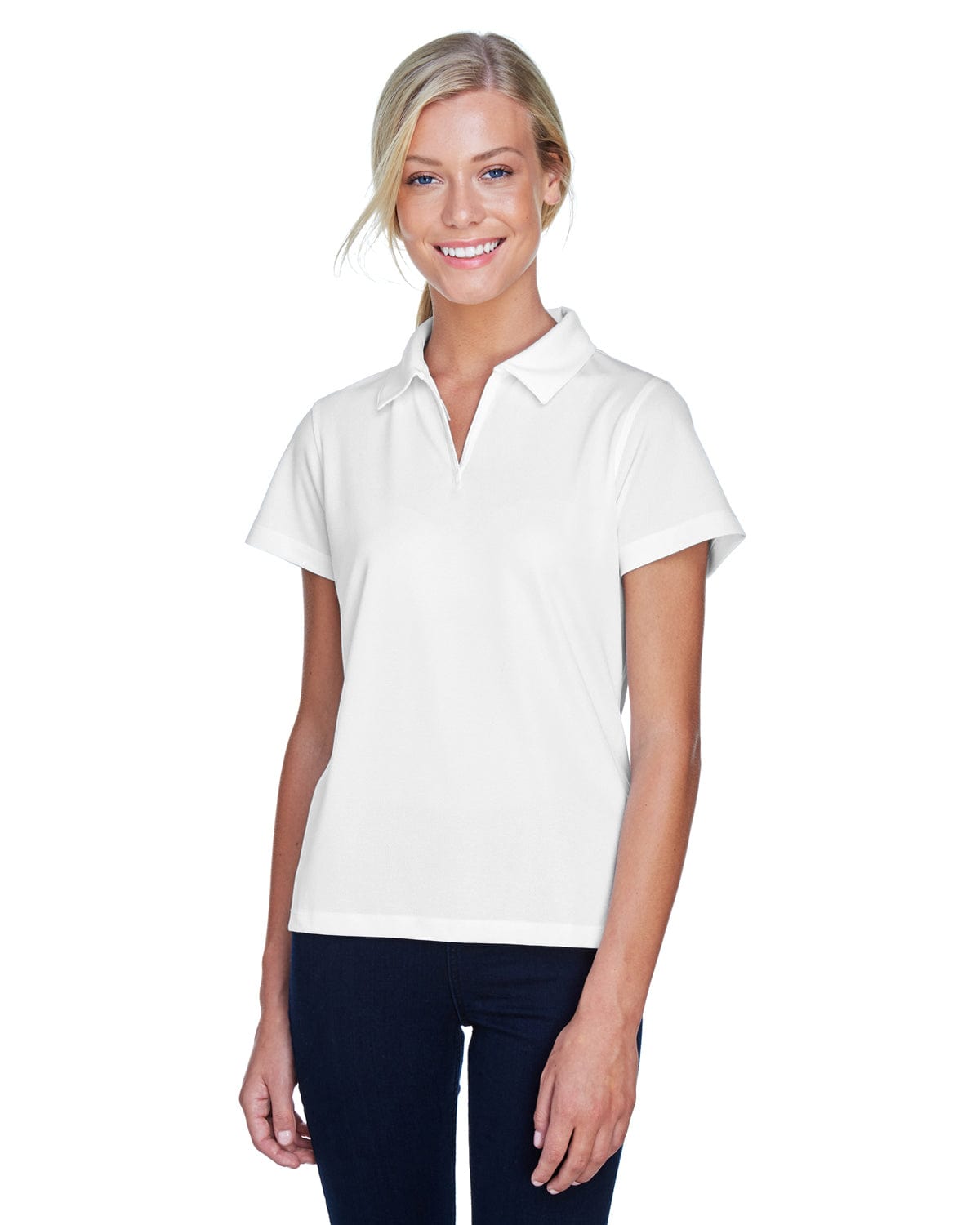 Harriton Ladies Double Mesh Polo Shirt M353W | White - Front