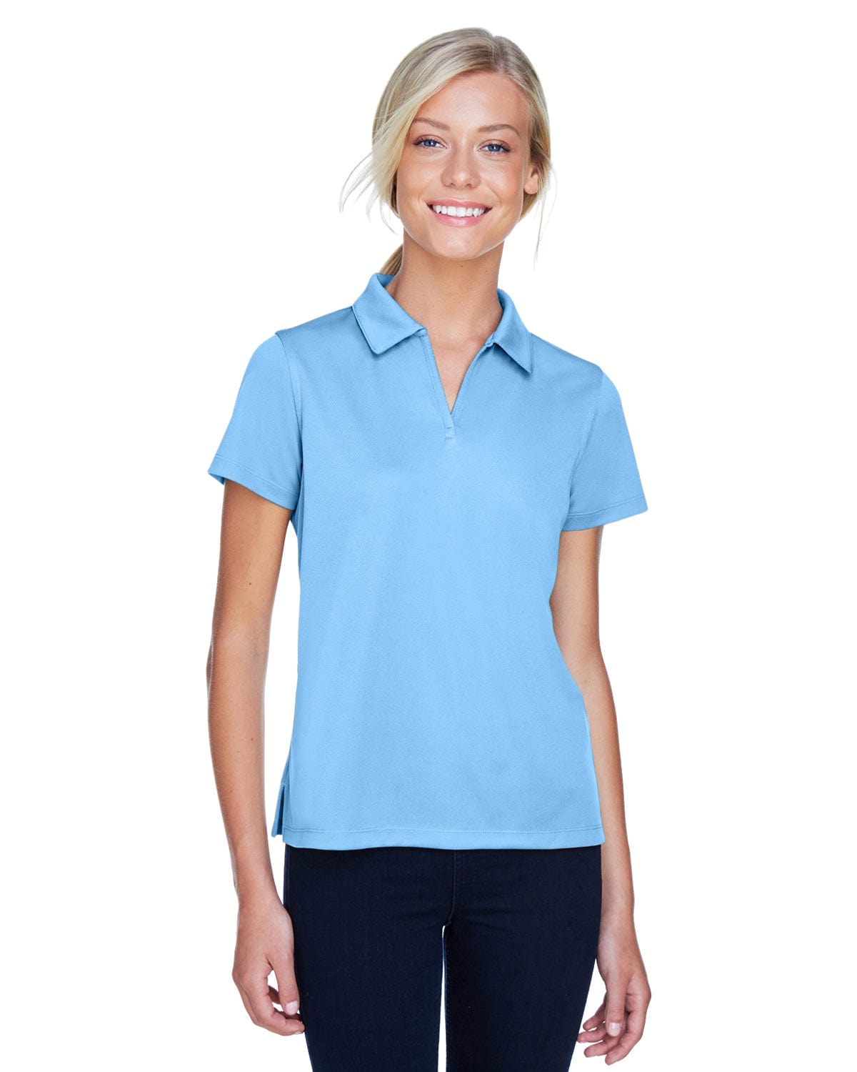 Harriton Ladies Double Mesh Polo Shirt M353W | Light Blue - Front