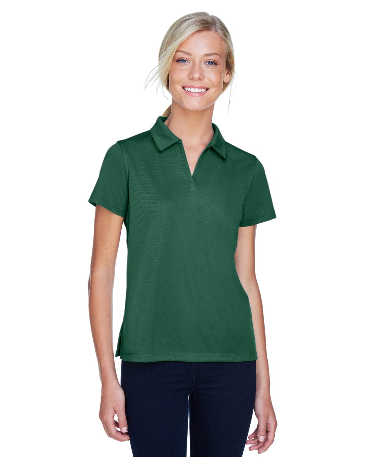 Harriton Ladies Double Mesh Polo Shirt M353W | Dark Green - Front