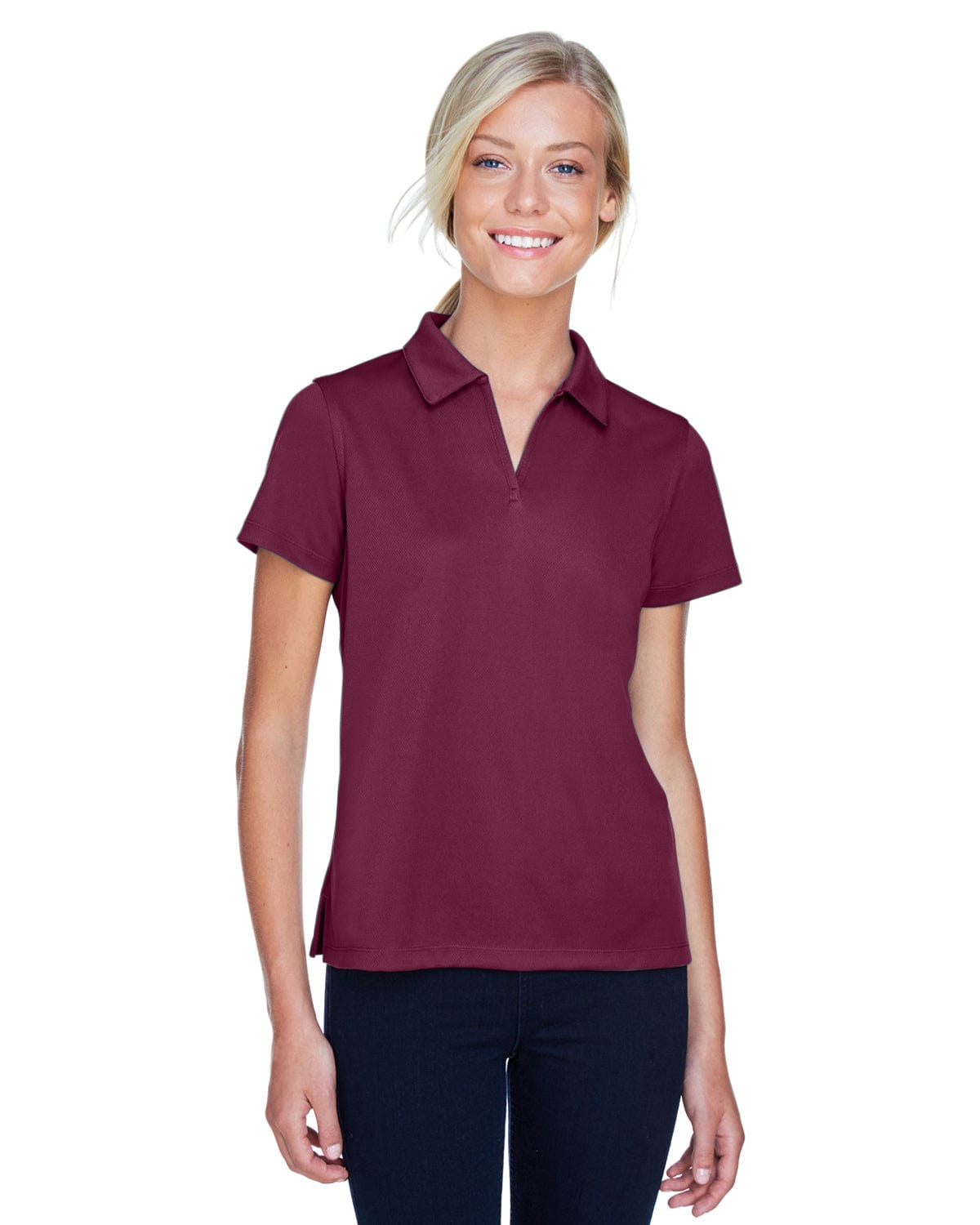 Harriton Ladies Double Mesh Polo Shirt M353W | Maroon - Front