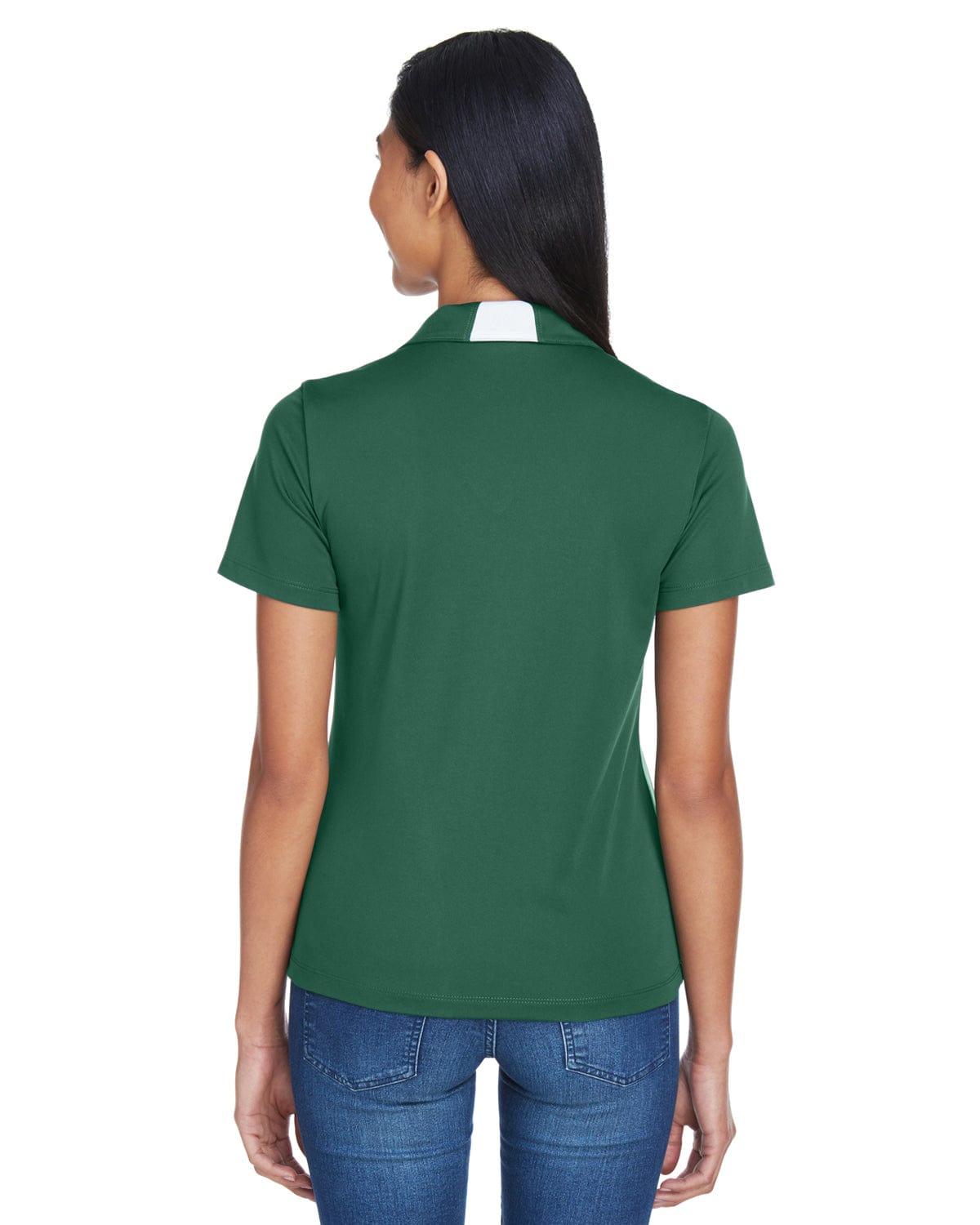 Harriton Ladies Side Block Micro-Pique Polo Shirt M355W | Dk Green/ White - Back