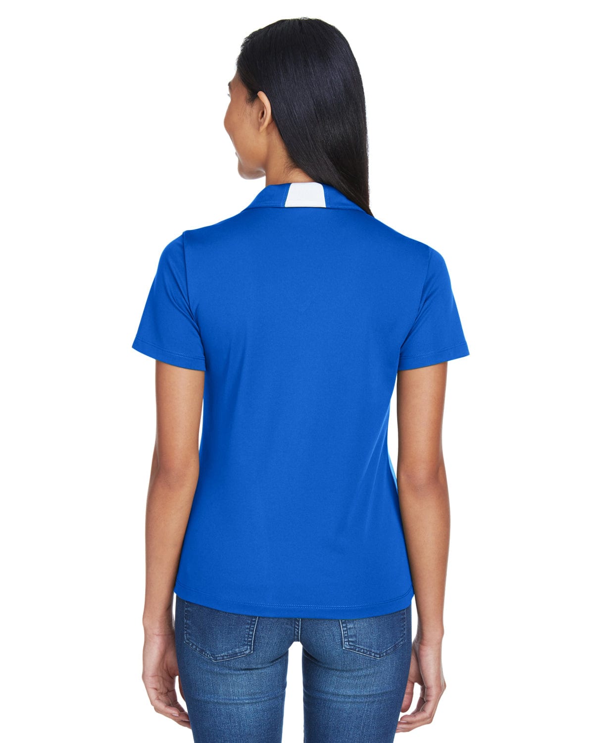 Harriton Ladies Side Block Micro-Pique Polo Shirt M355W | True Royal/ Wht - Back