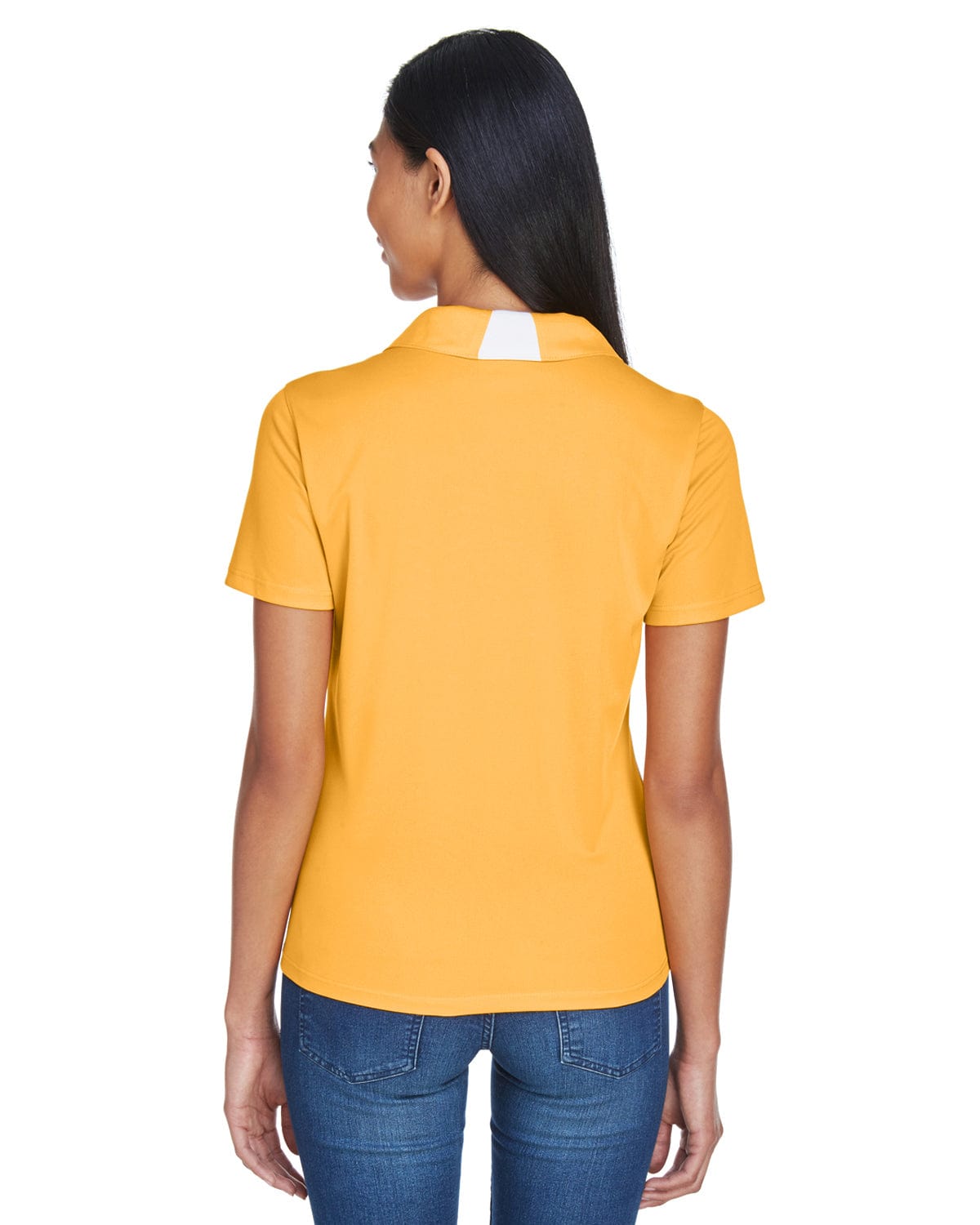 Harriton Ladies Side Block Micro-Pique Polo Shirt M355W | Gold/ White - Back
