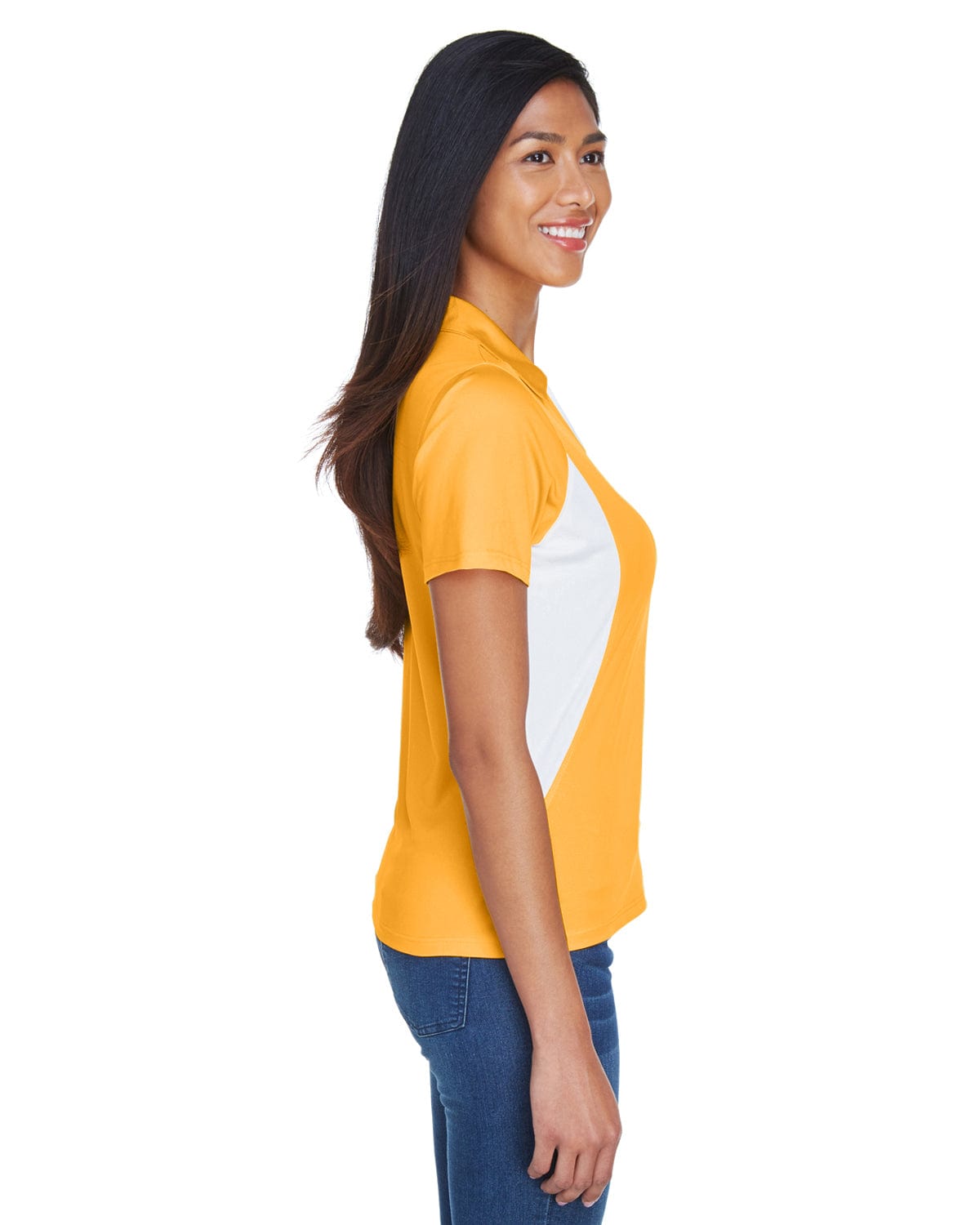 Harriton Ladies Side Block Micro-Pique Polo Shirt M355W | Gold/ White - Side