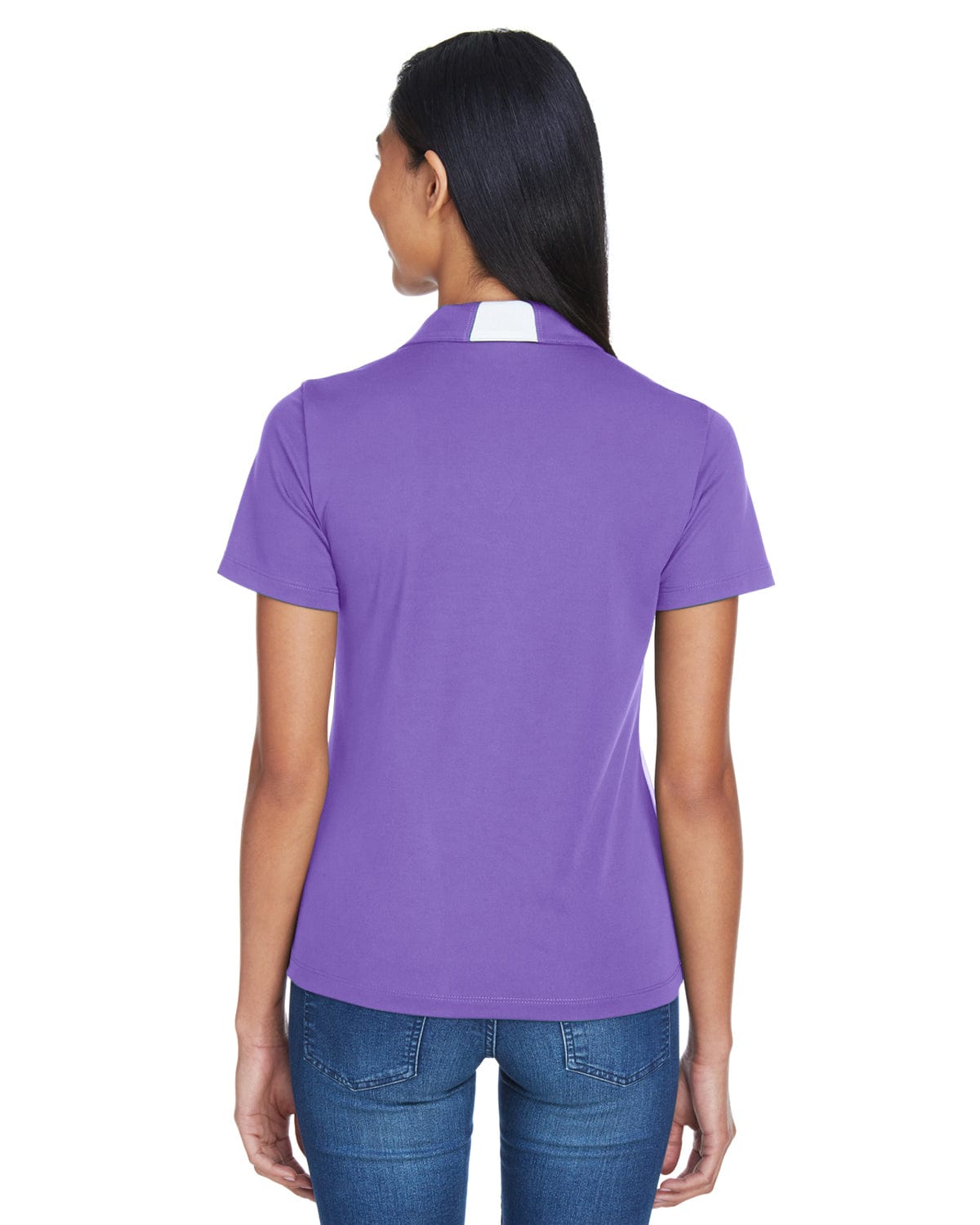Harriton Ladies Side Block Micro-Pique Polo Shirt M355W | Team Purple/ Wht - Back