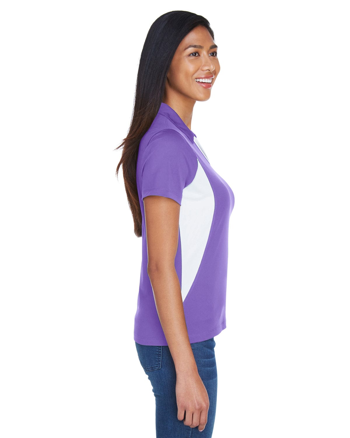 Harriton Ladies Side Block Micro-Pique Polo Shirt M355W | Team Purple/ Wht - Side