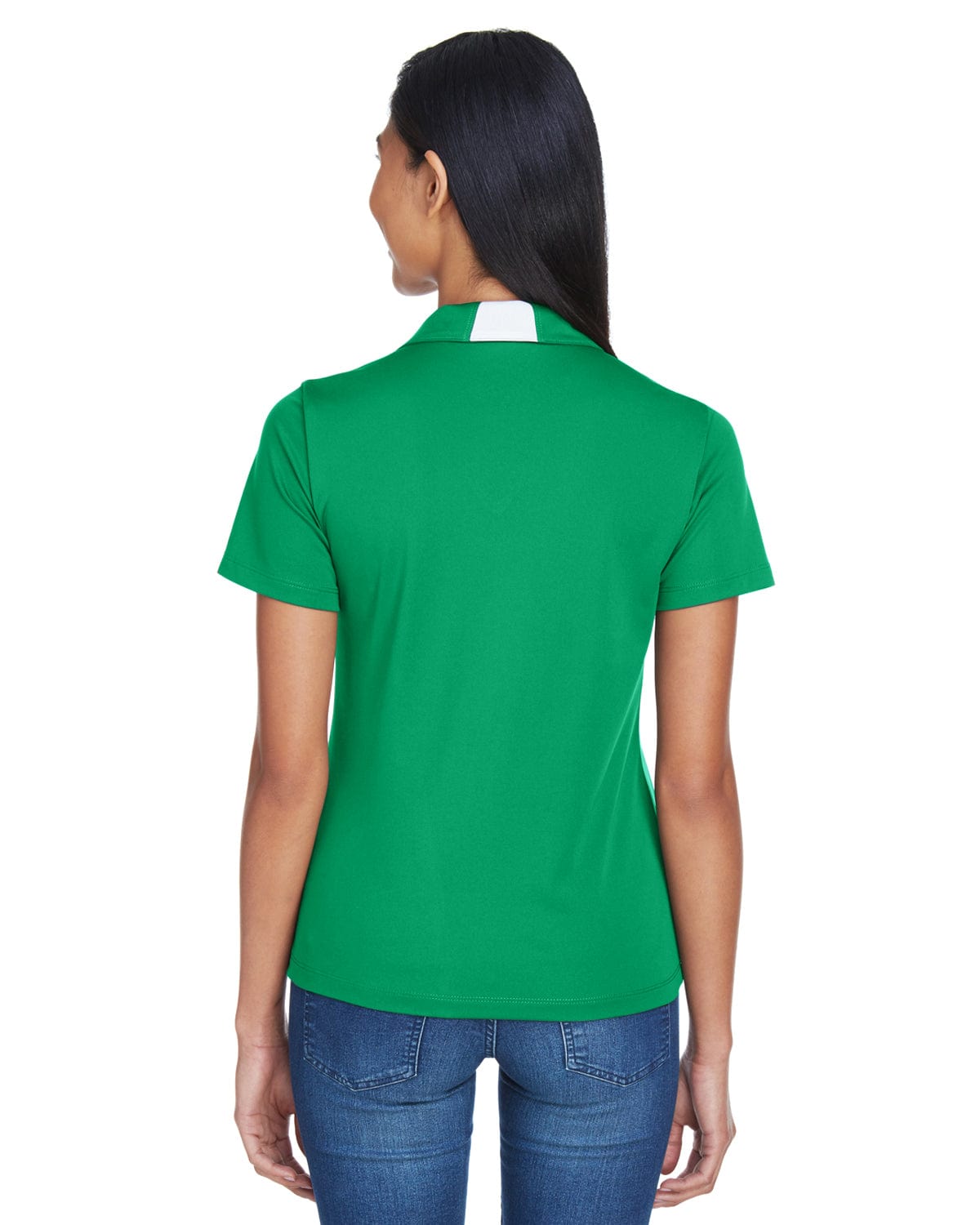 Harriton Ladies Side Block Micro-Pique Polo Shirt M355W | Kelly/ White - Back
