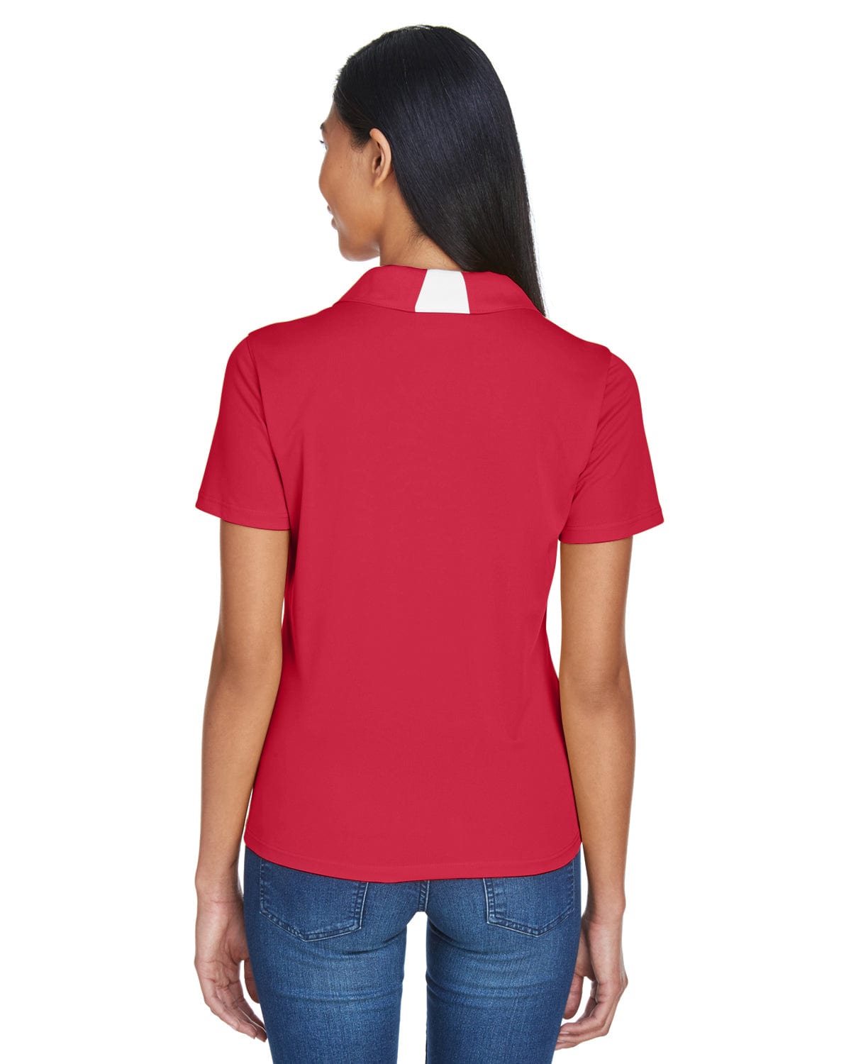 Harriton Ladies Side Block Micro-Pique Polo Shirt M355W | Red/ White - Back