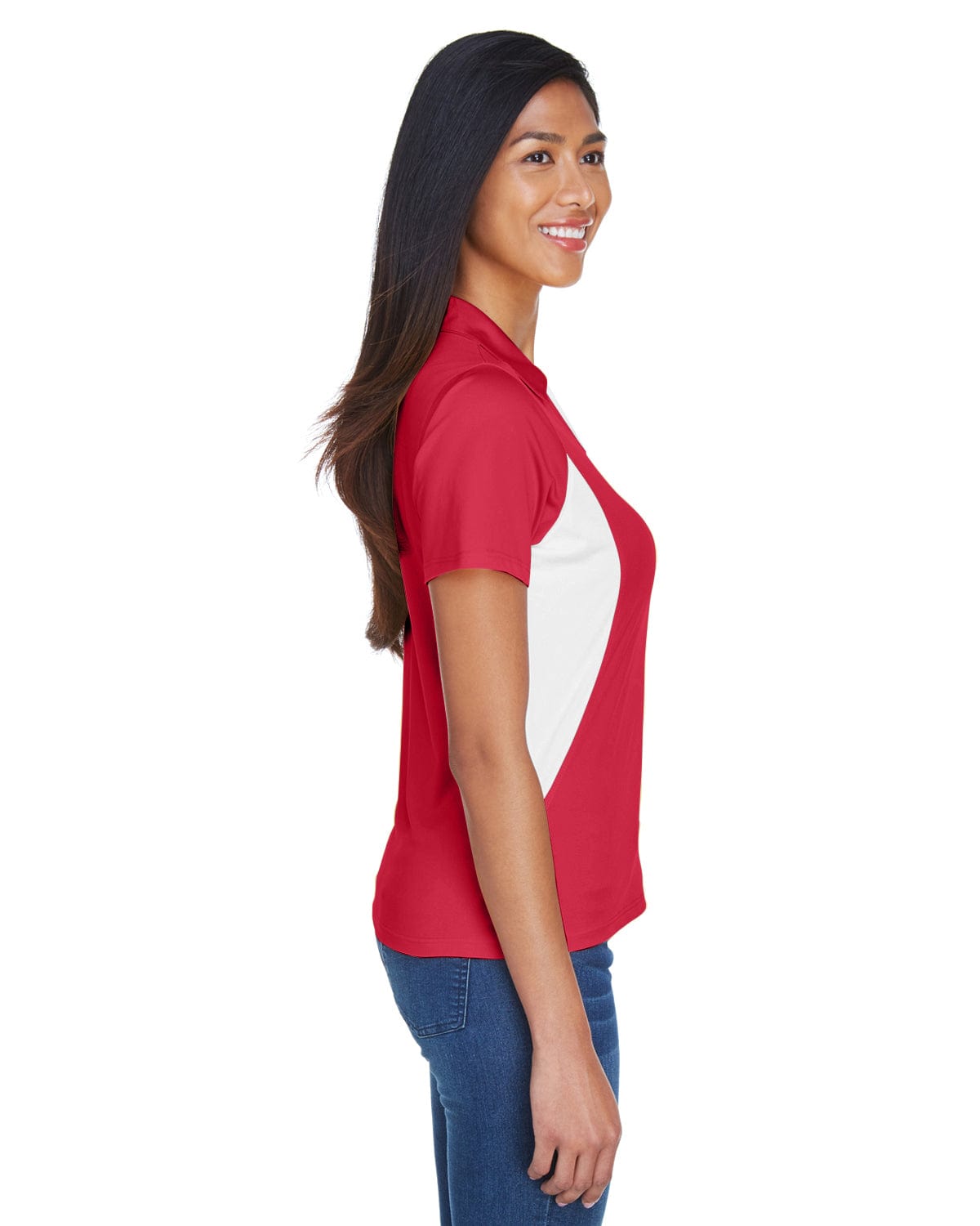 Harriton Ladies Side Block Micro-Pique Polo Shirt M355W | Red/ White - Side