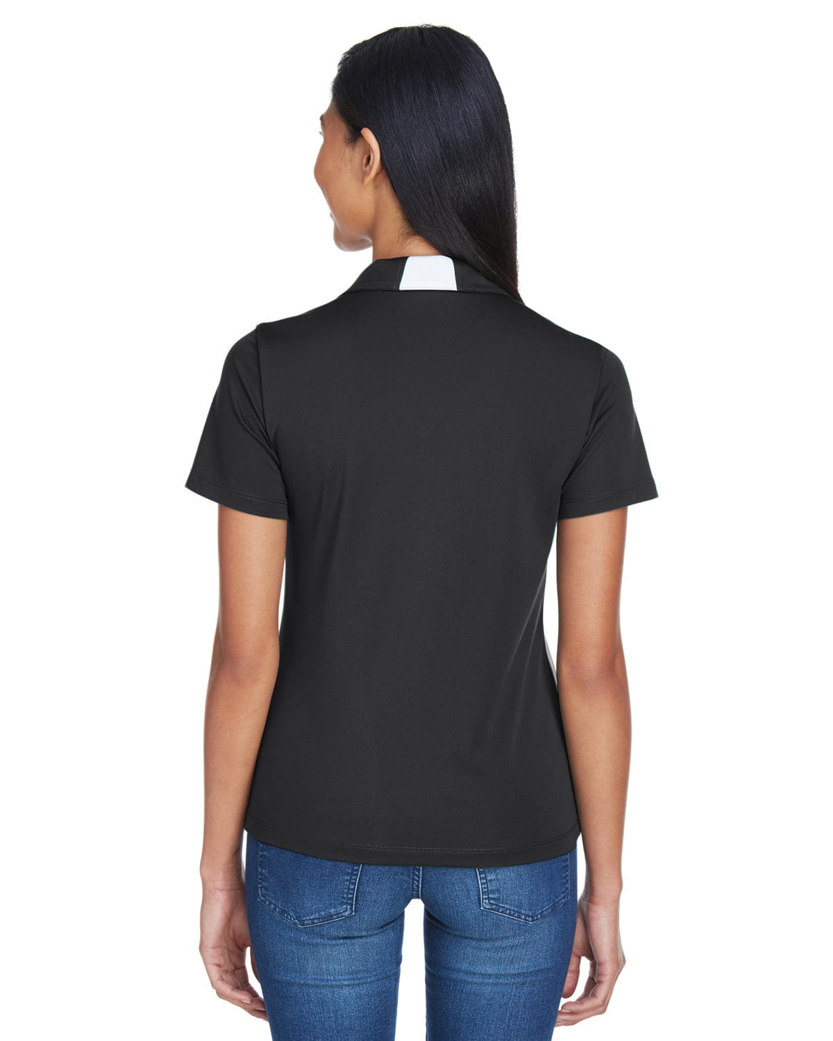 Harriton Ladies Side Block Micro-Pique Polo Shirt M355W | Black/ White - Back