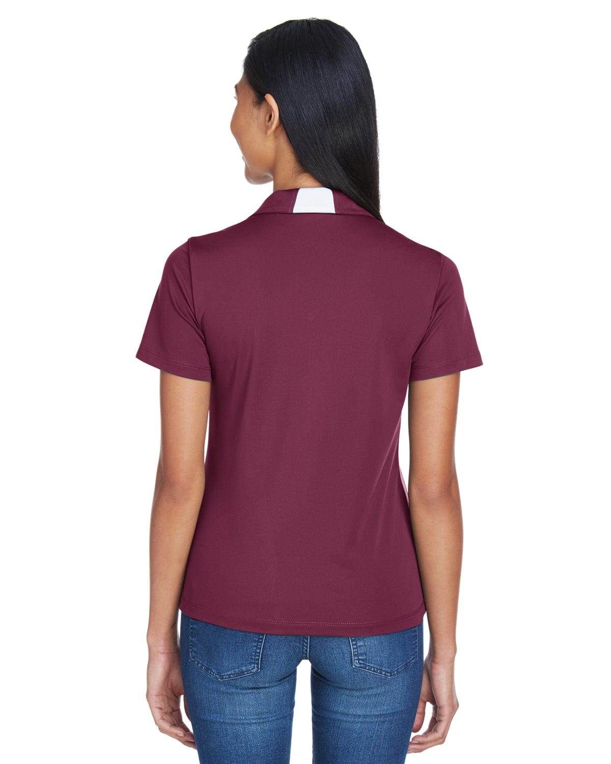 Harriton Ladies Side Block Micro-Pique Polo Shirt M355W | Maroon/ White - Back