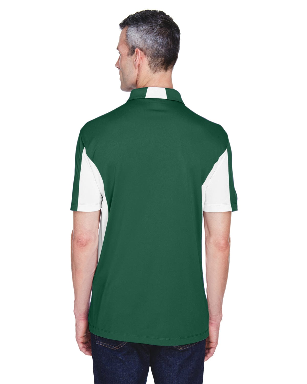 Harriton Side Block Micro-Pique Polo Shirt M355 | Dk Green/ White - Back