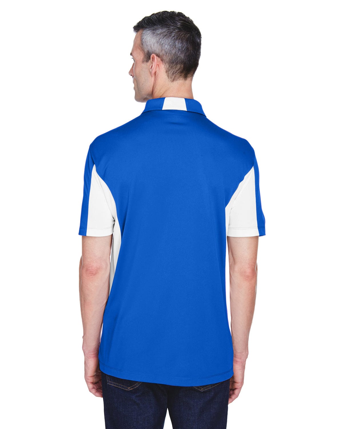 Harriton Side Block Micro-Pique Polo Shirt M355 | True Royal/ Wht - Back