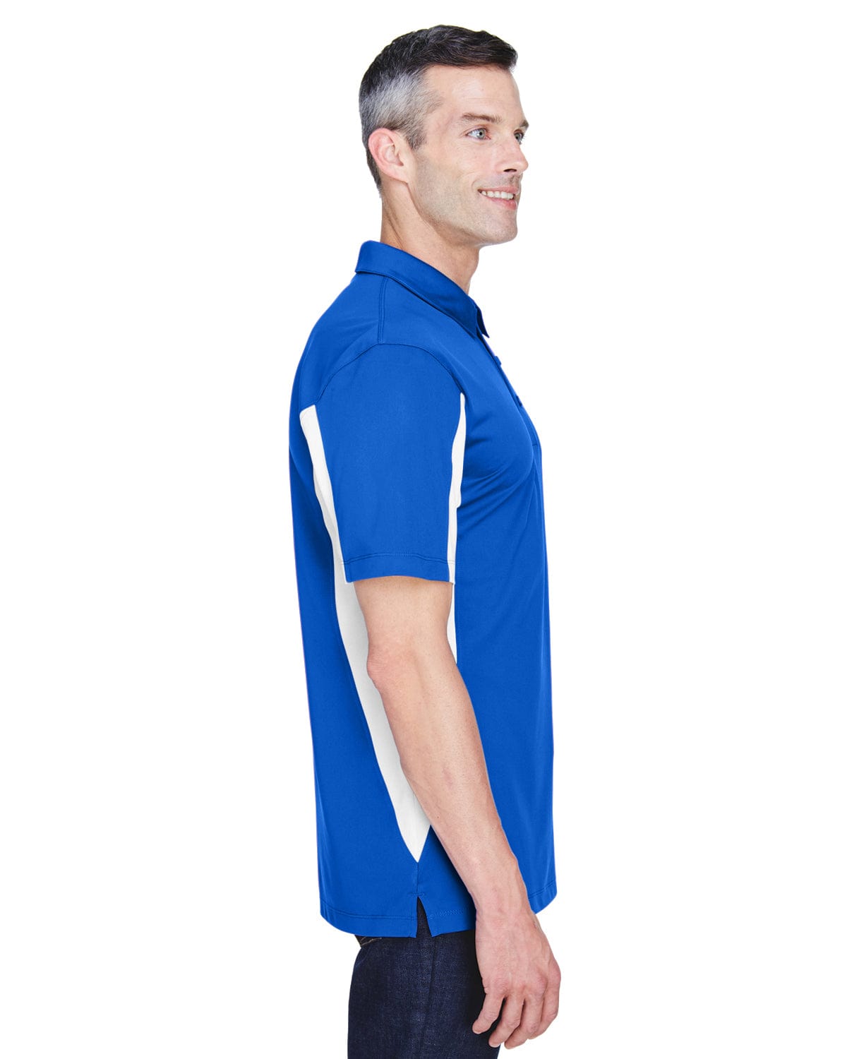 Harriton Side Block Micro-Pique Polo Shirt M355 | True Royal/ Wht - Side