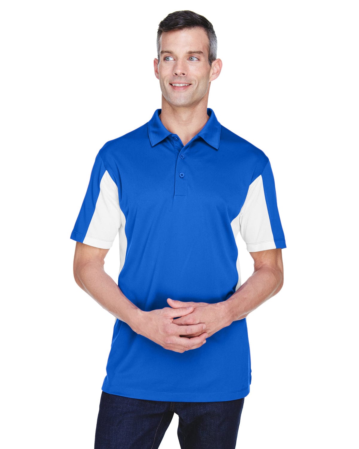 Harriton Side Block Micro-Pique Polo Shirt M355 | True Royal/ Wht - Front