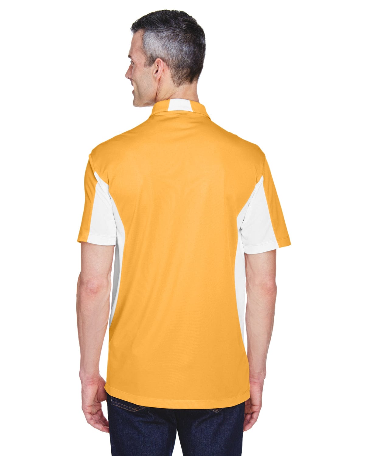 Harriton Side Block Micro-Pique Polo Shirt M355 | Gold/ White - Back