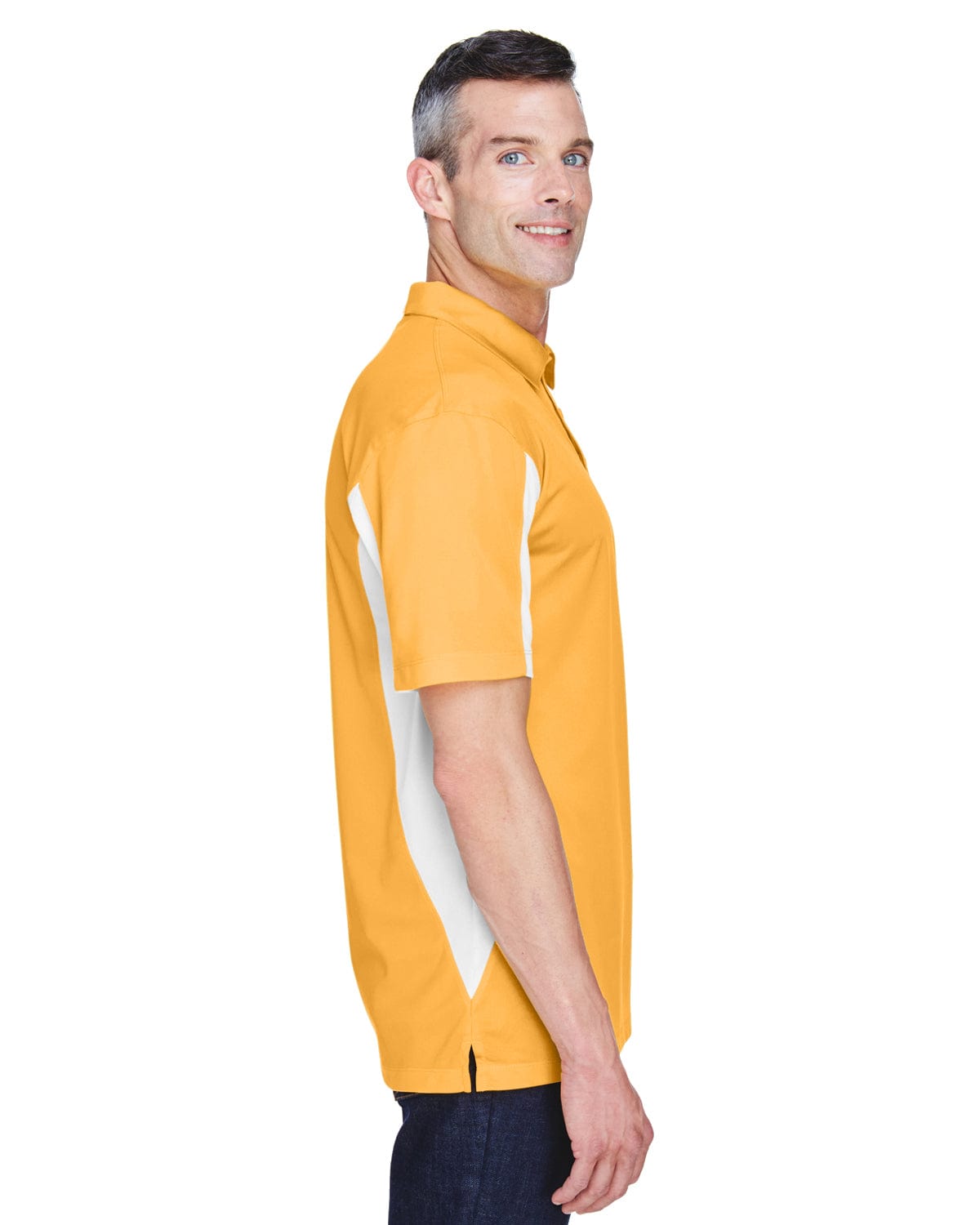 Harriton Side Block Micro-Pique Polo Shirt M355 | Gold/ White - Side