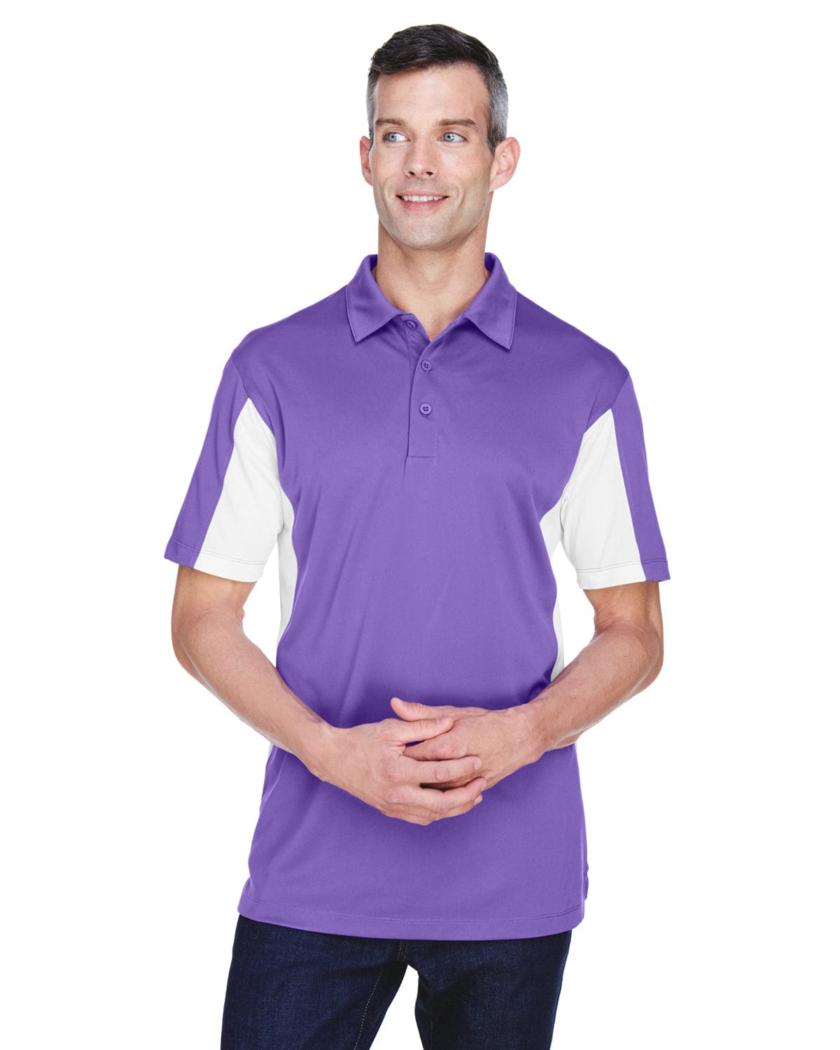 Harriton Side Block Micro-Pique Polo Shirt M355 | Team Purple/ Wht - Front