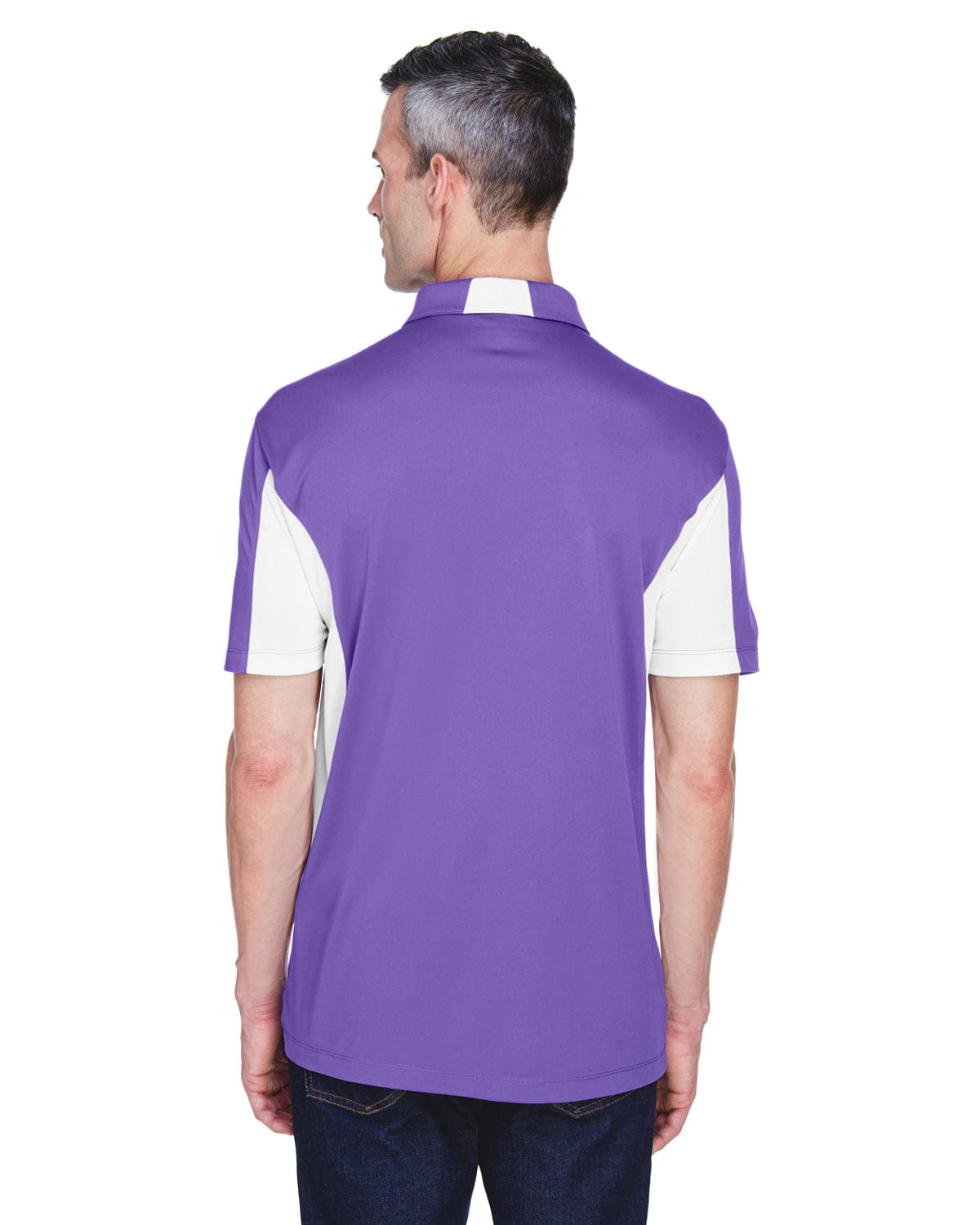 Harriton Side Block Micro-Pique Polo Shirt M355 | Team Purple/ Wht - Back
