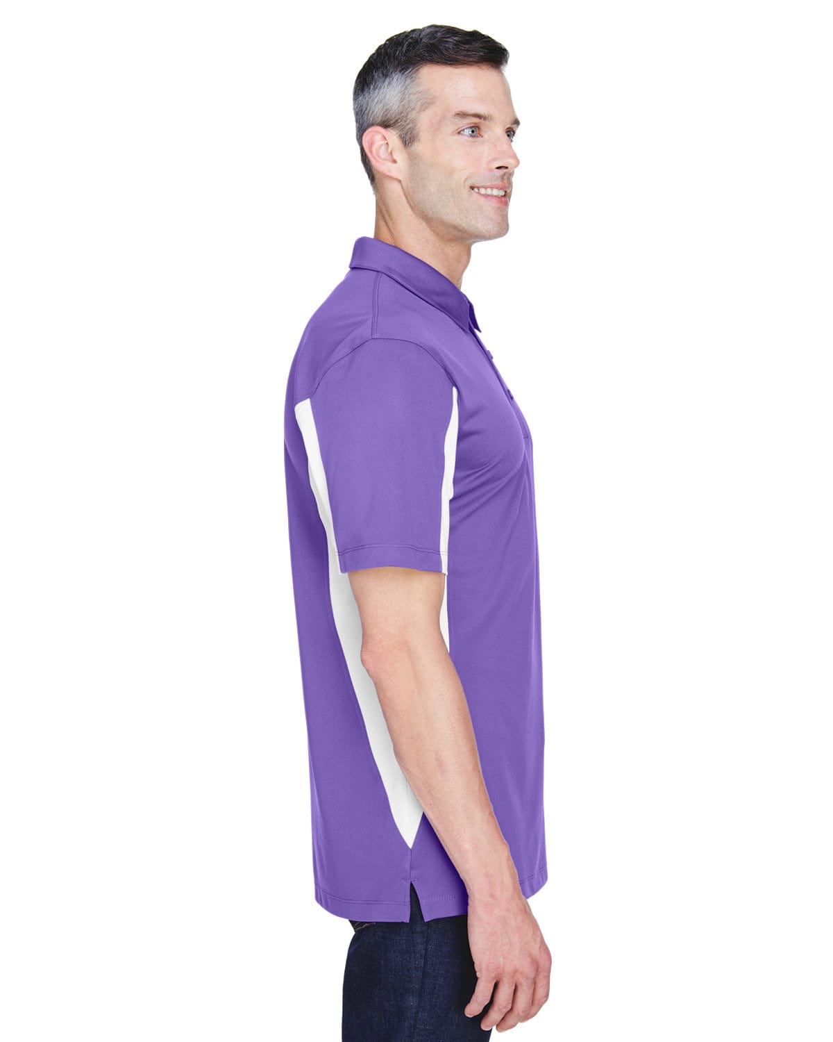 Harriton Side Block Micro-Pique Polo Shirt M355 | Team Purple/ Wht - Side