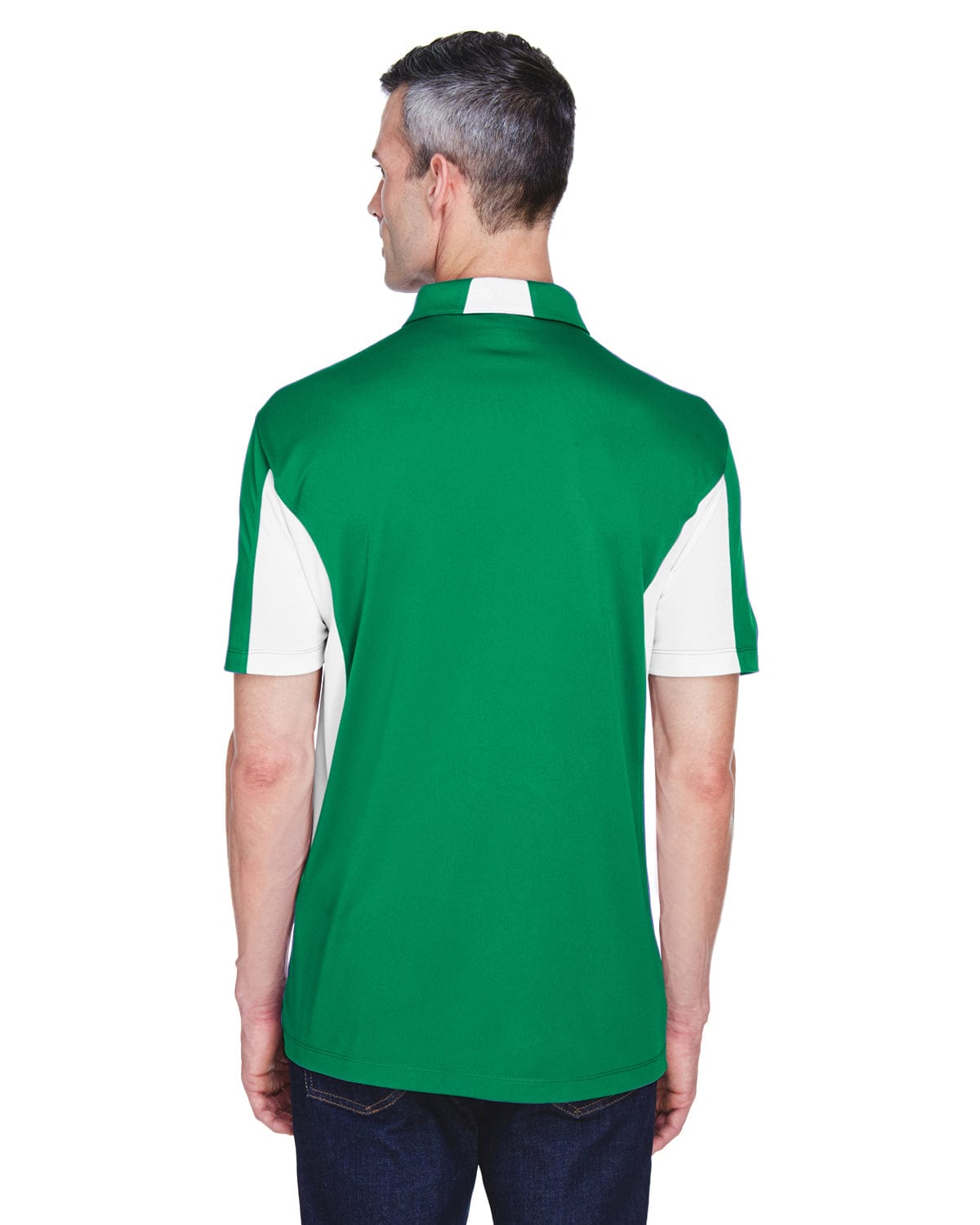 Harriton Side Block Micro-Pique Polo Shirt M355 | Kelly/ White - Back
